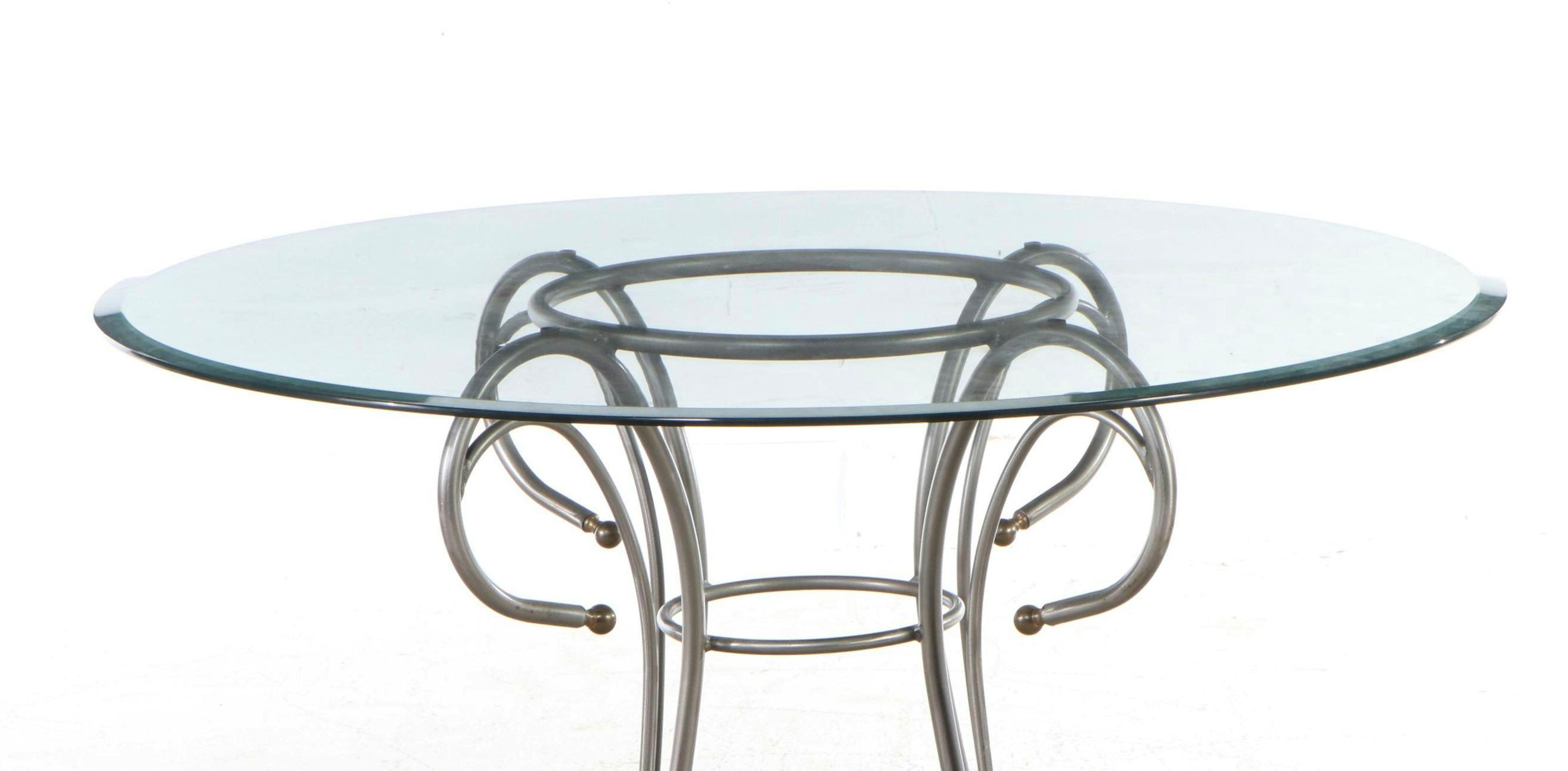 Five-Piece Pearl Vinyl Upholstered Scrollwork Steel and Gold Tip Dining Set