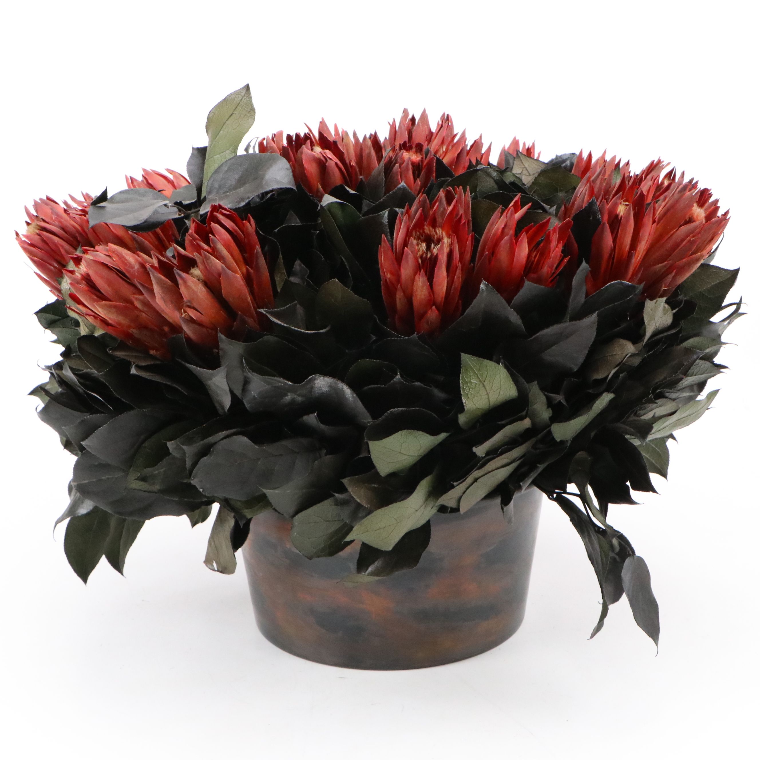 Bougainvillea Label Artificial Proteas in Metal Vase