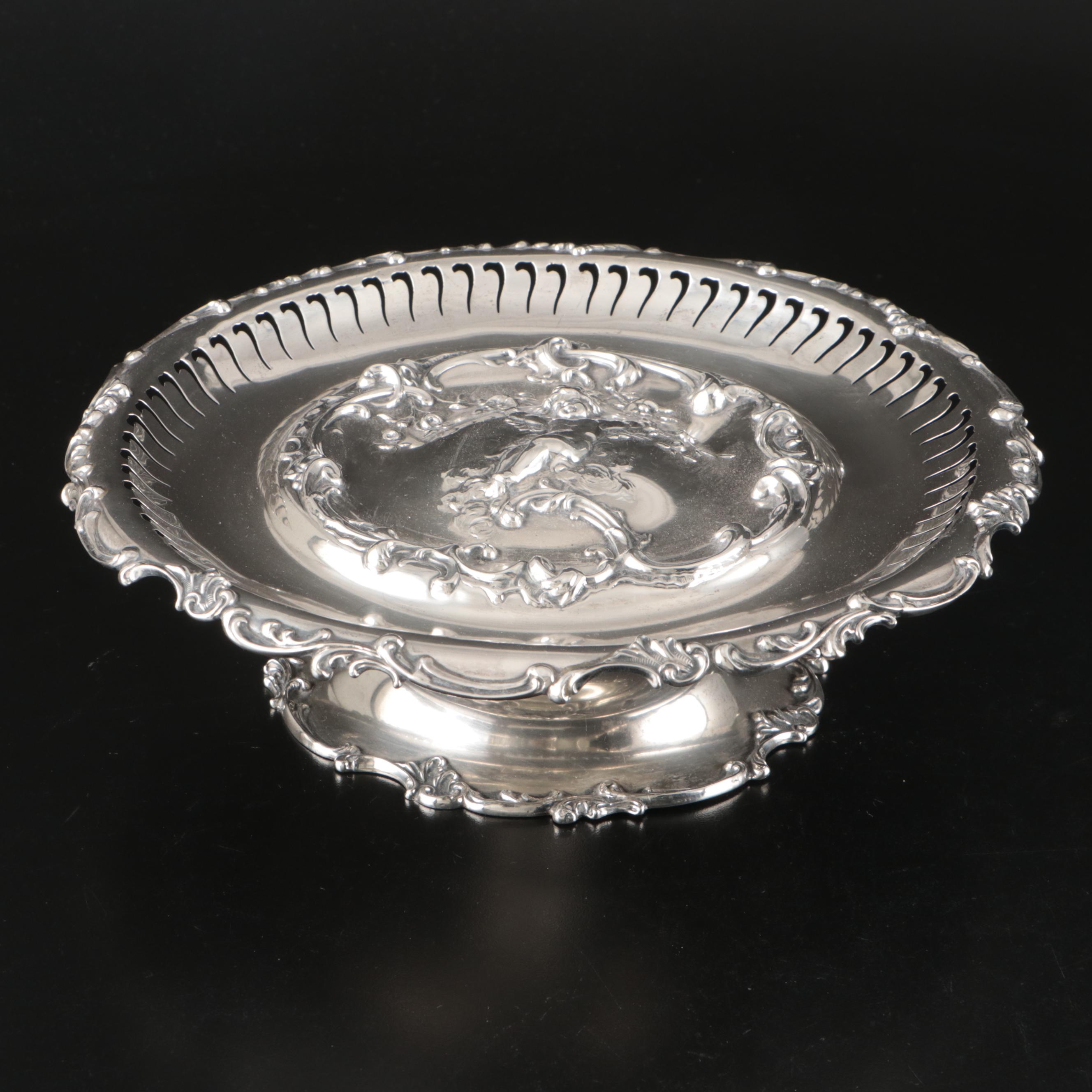 Mauser American Art Nouveau Style Putti and Scroll Sterling Silver Pierced Tazza