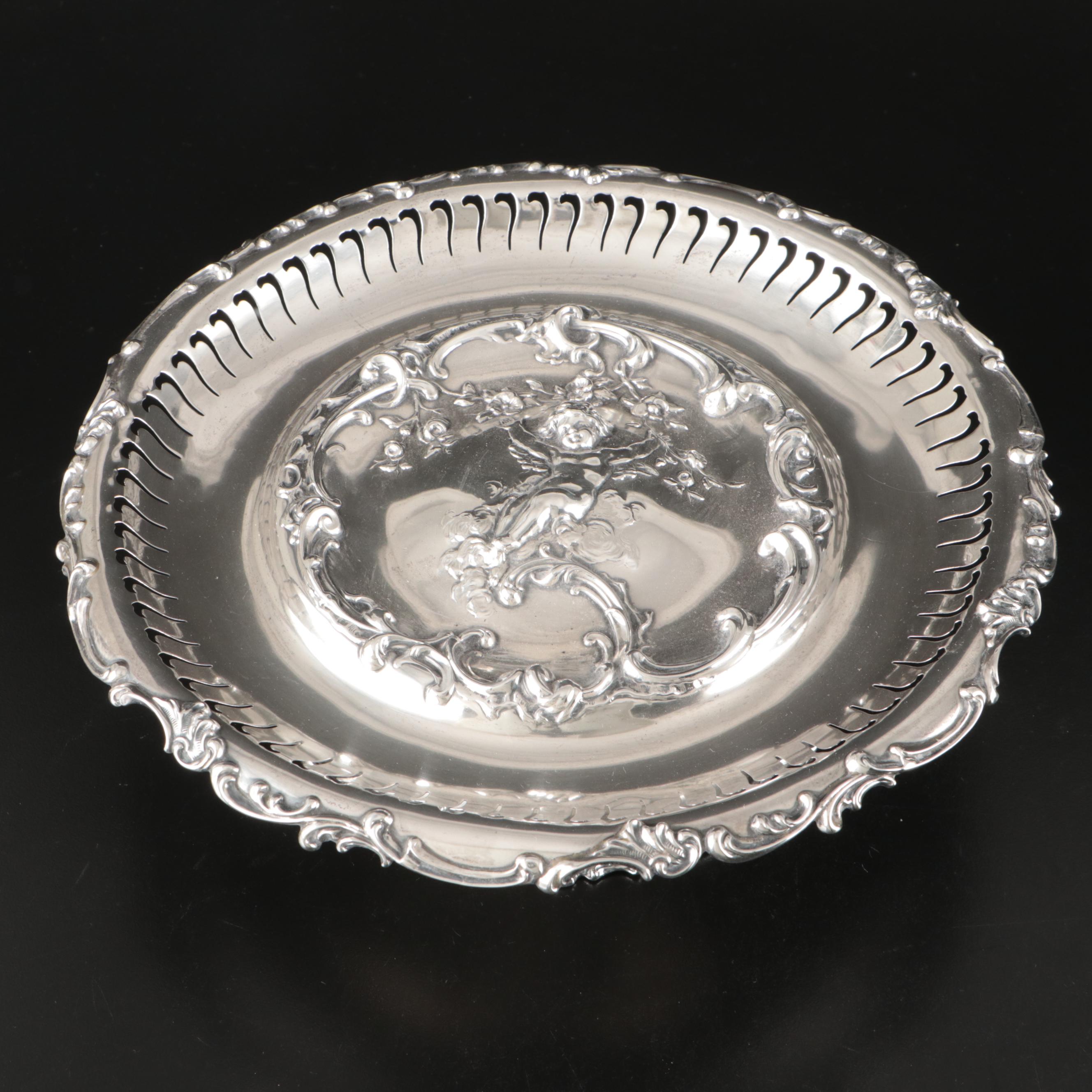 Mauser American Art Nouveau Style Putti and Scroll Sterling Silver Pierced Tazza