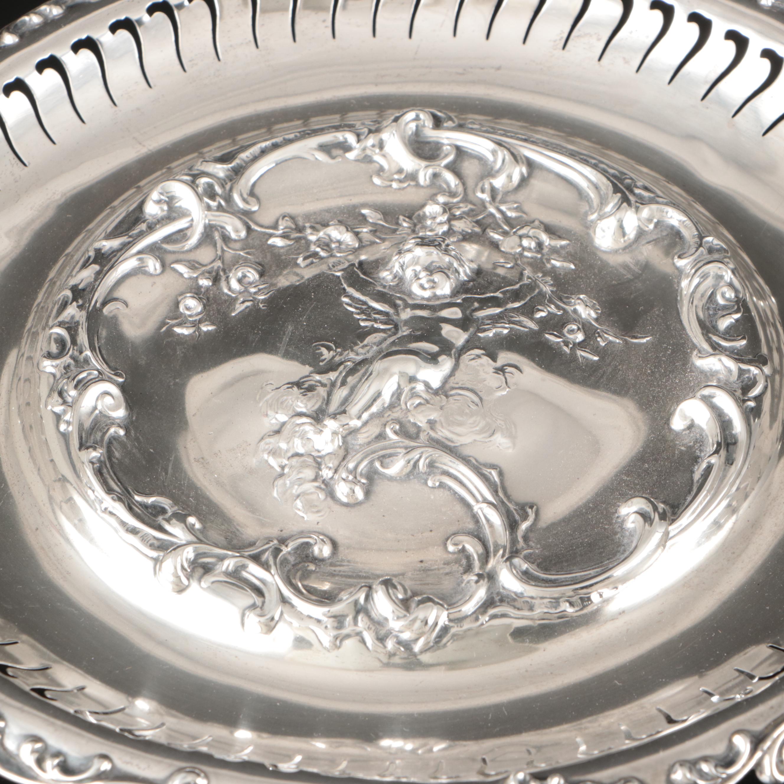 Mauser American Art Nouveau Style Putti and Scroll Sterling Silver Pierced Tazza