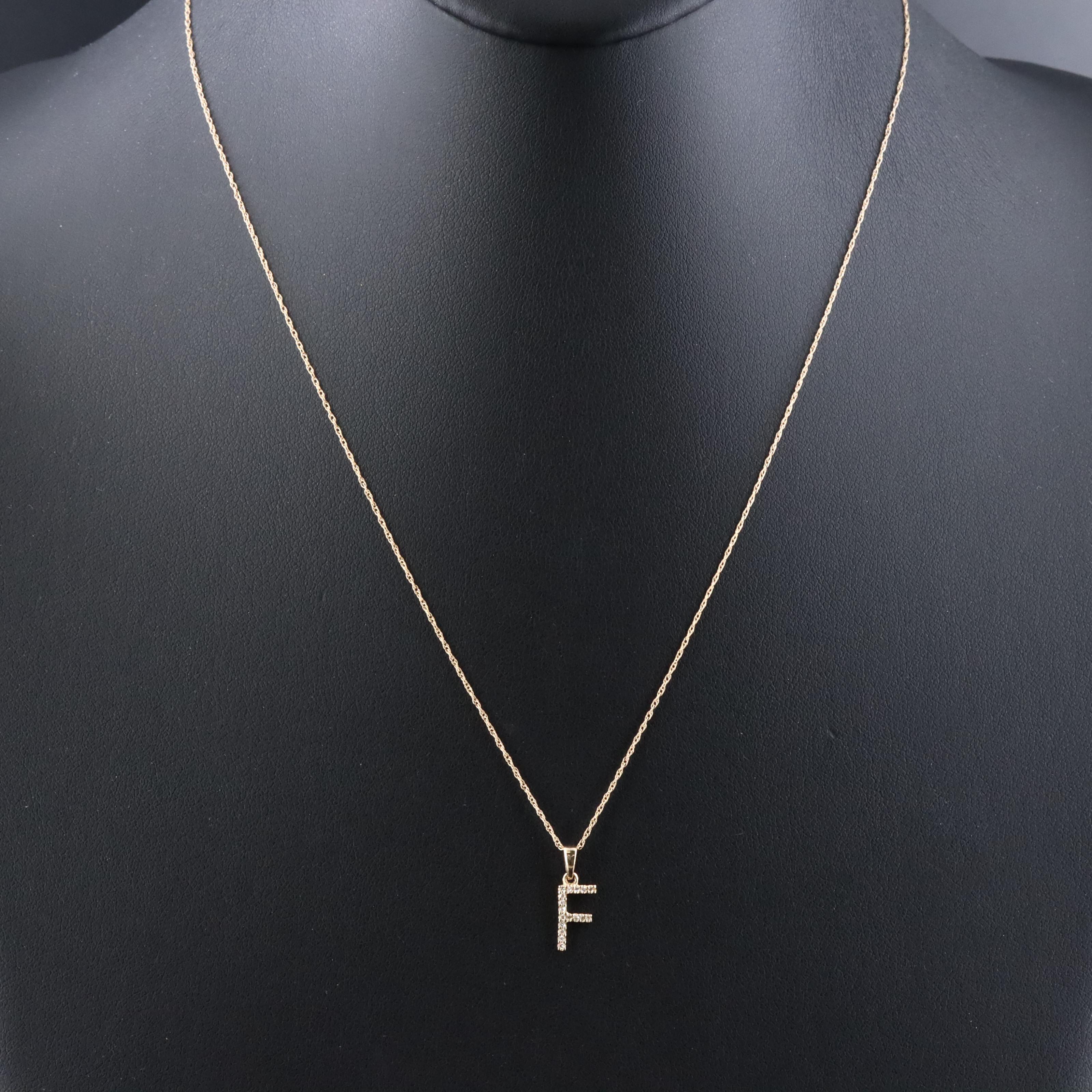 14K 0.10 CTW Diamond Initial Pendant Necklace