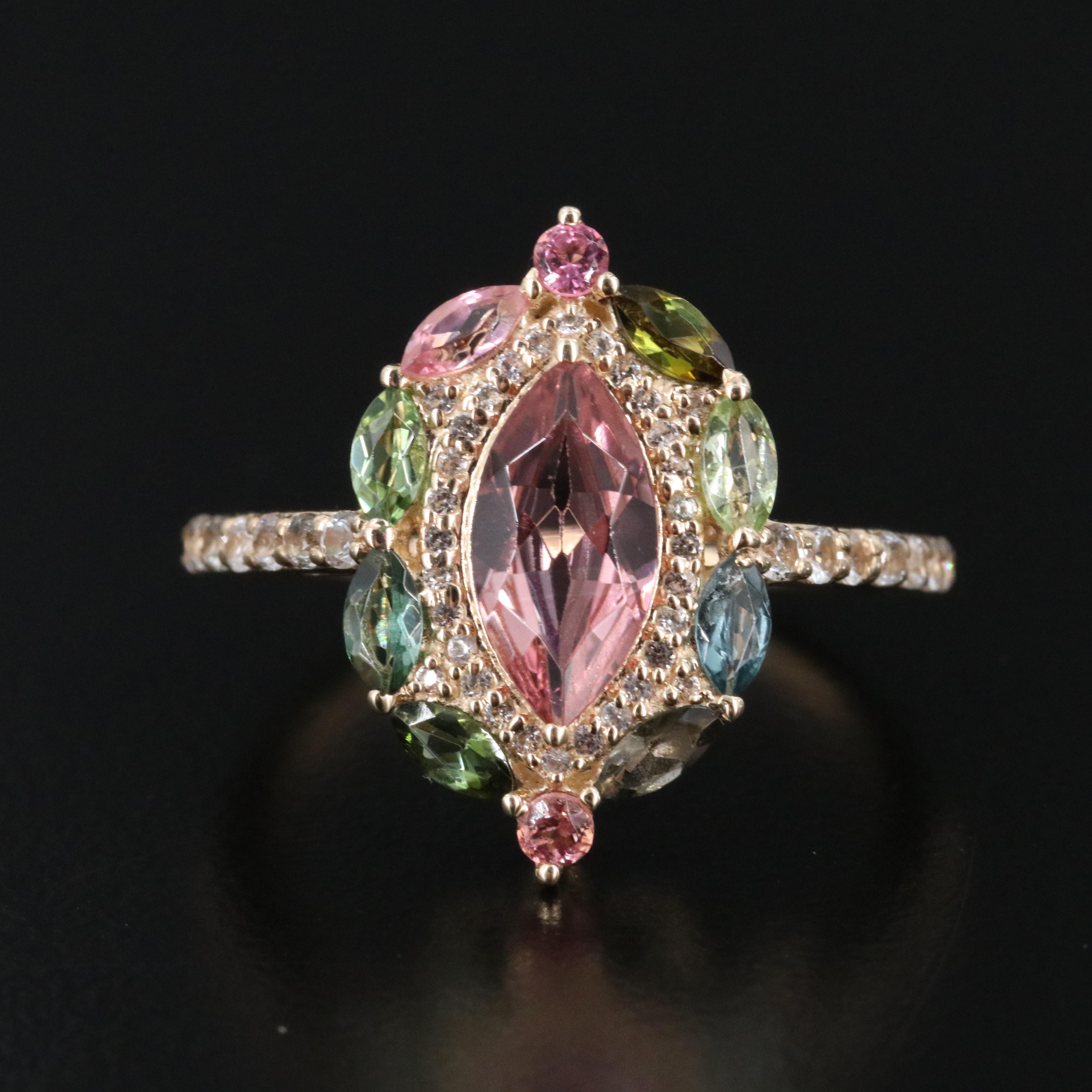 14K Tourmaline and White Sapphire Ring