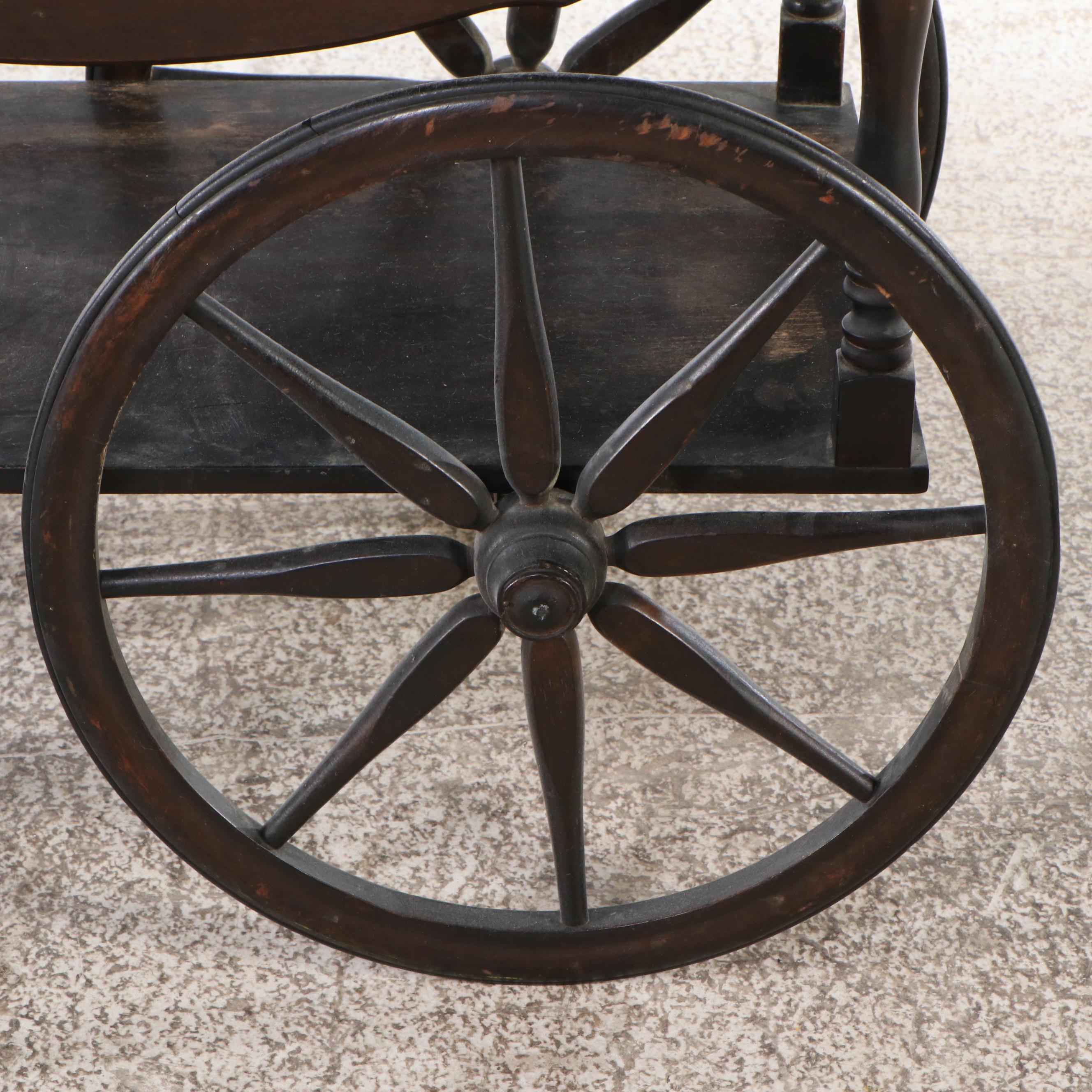 Antique Mahogany Drop Leaf Tea Cart with Glass Tray Top, Early 20th Century