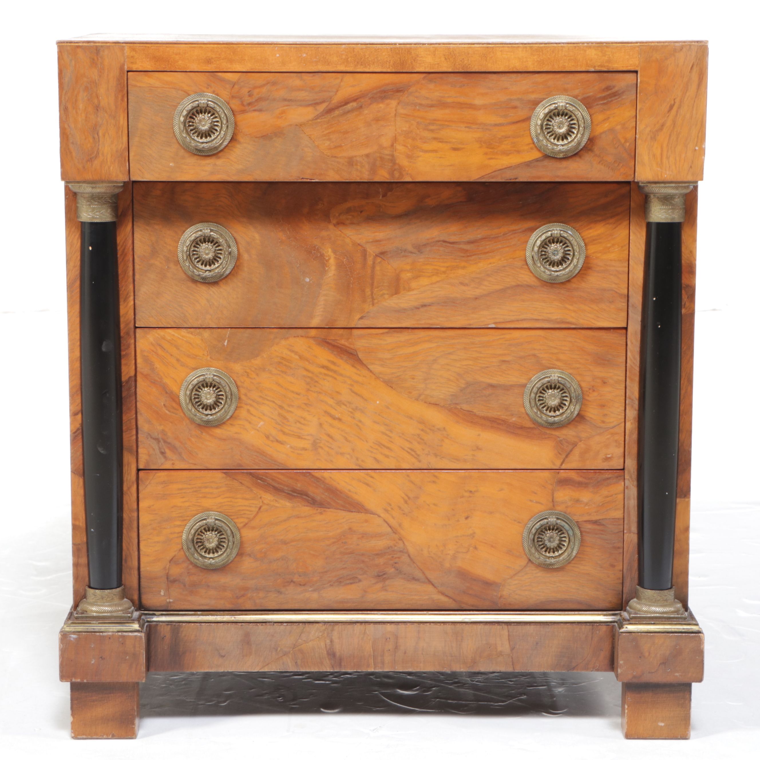 Empire Style Burl Wood Four-Drawer Chest, 20th Century