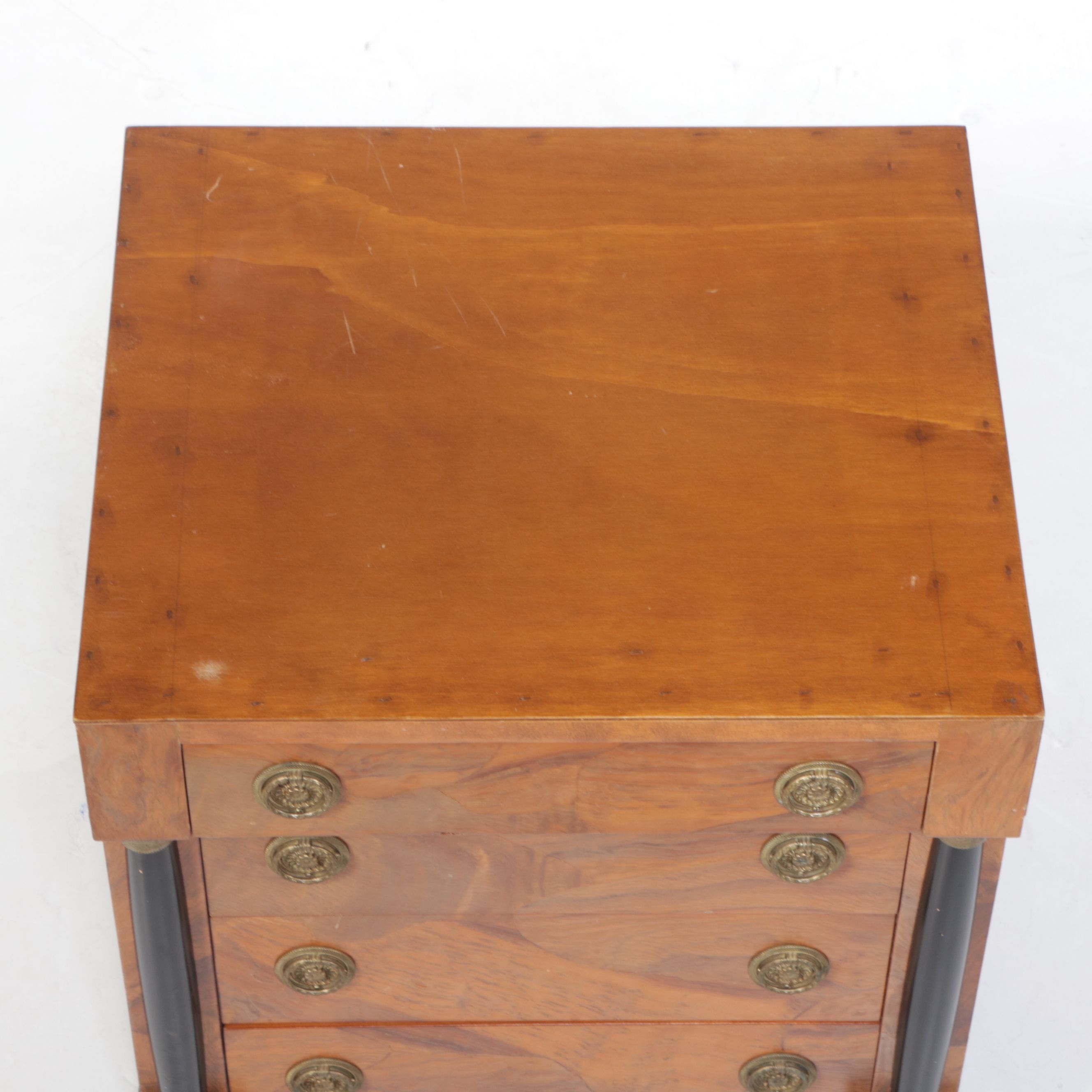 Empire Style Burl Wood Four-Drawer Chest, 20th Century