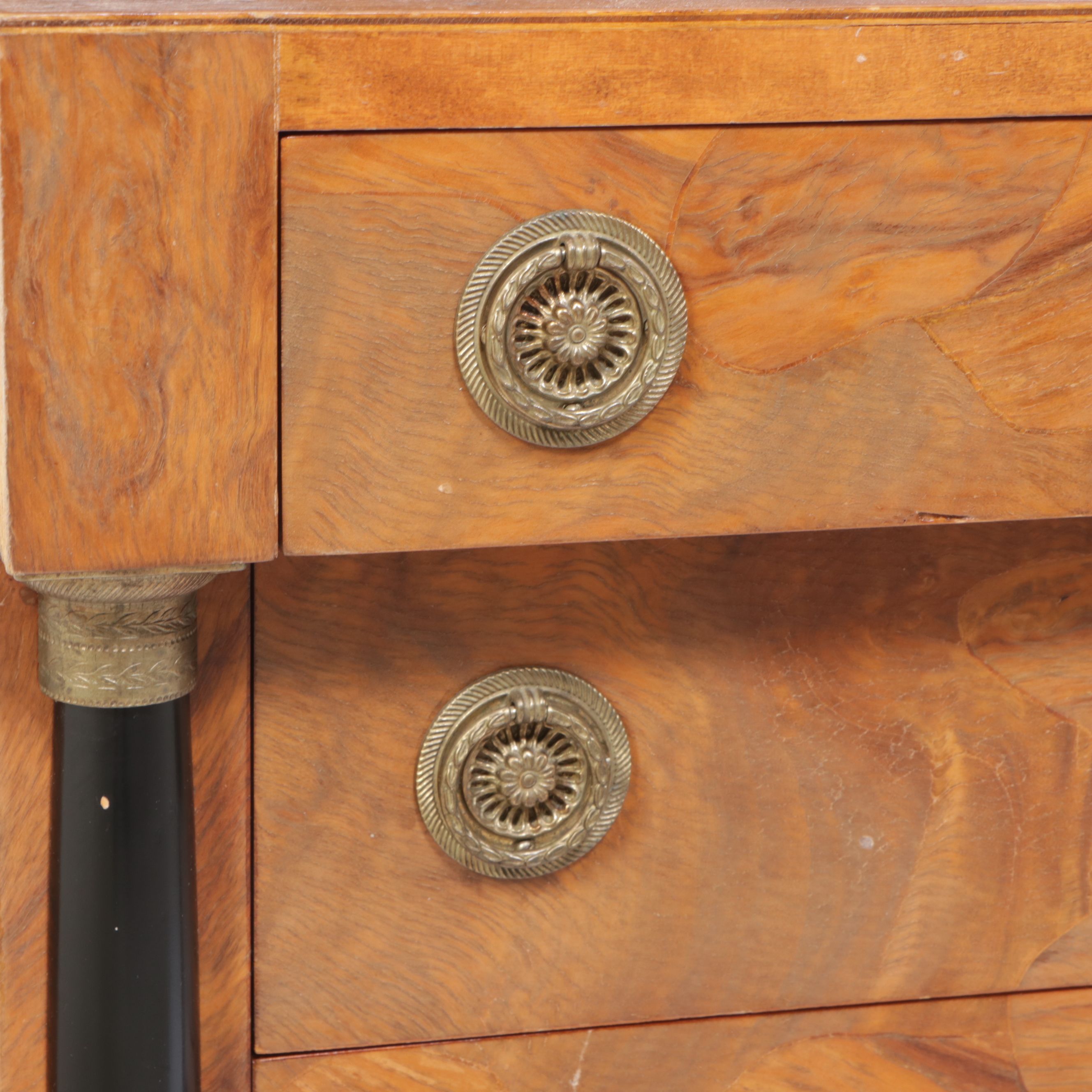 Empire Style Burl Wood Four-Drawer Chest, 20th Century