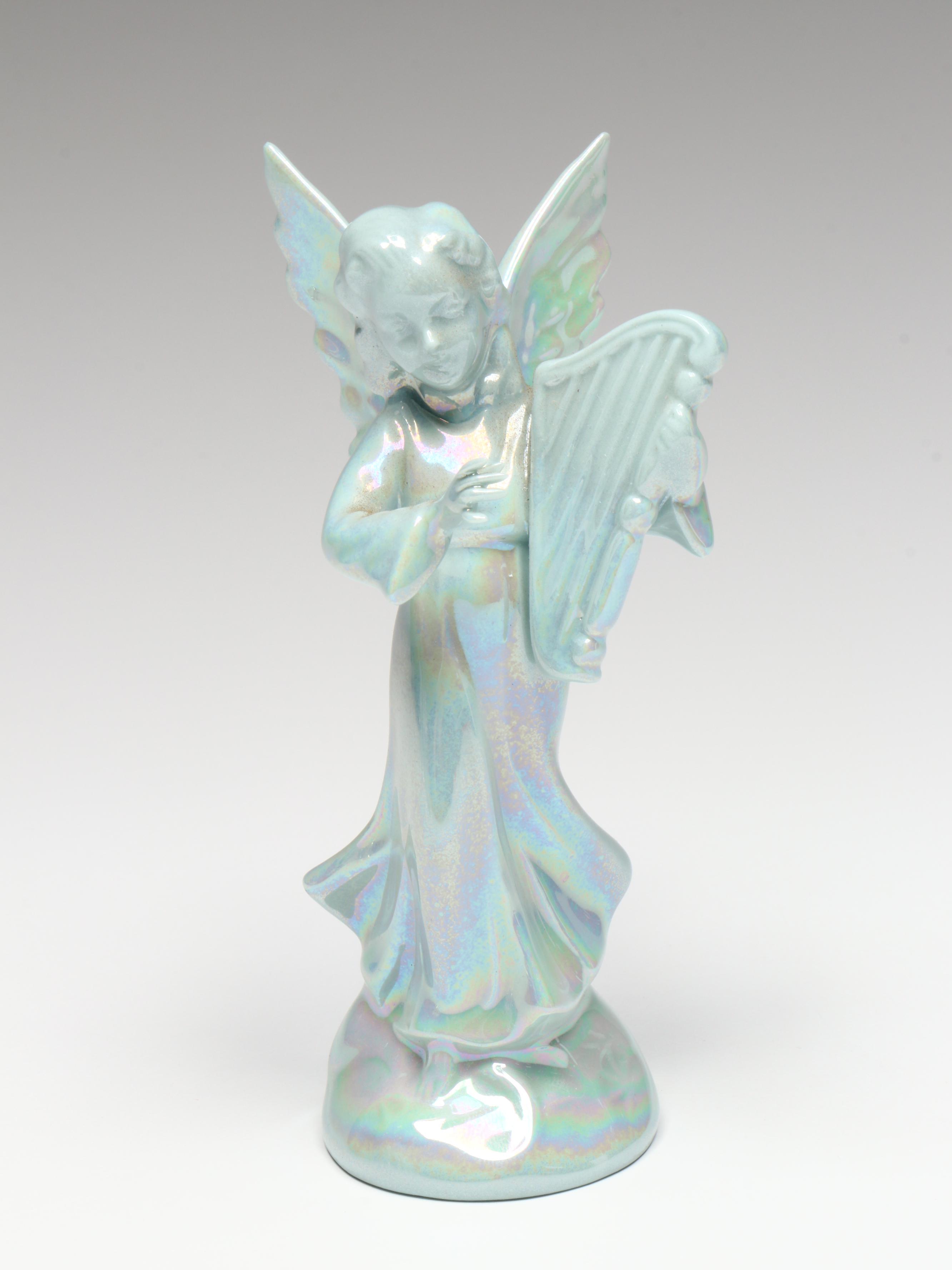 Dresden Germany Porcelain Musician Angel Figurines with Iridescent Glaze