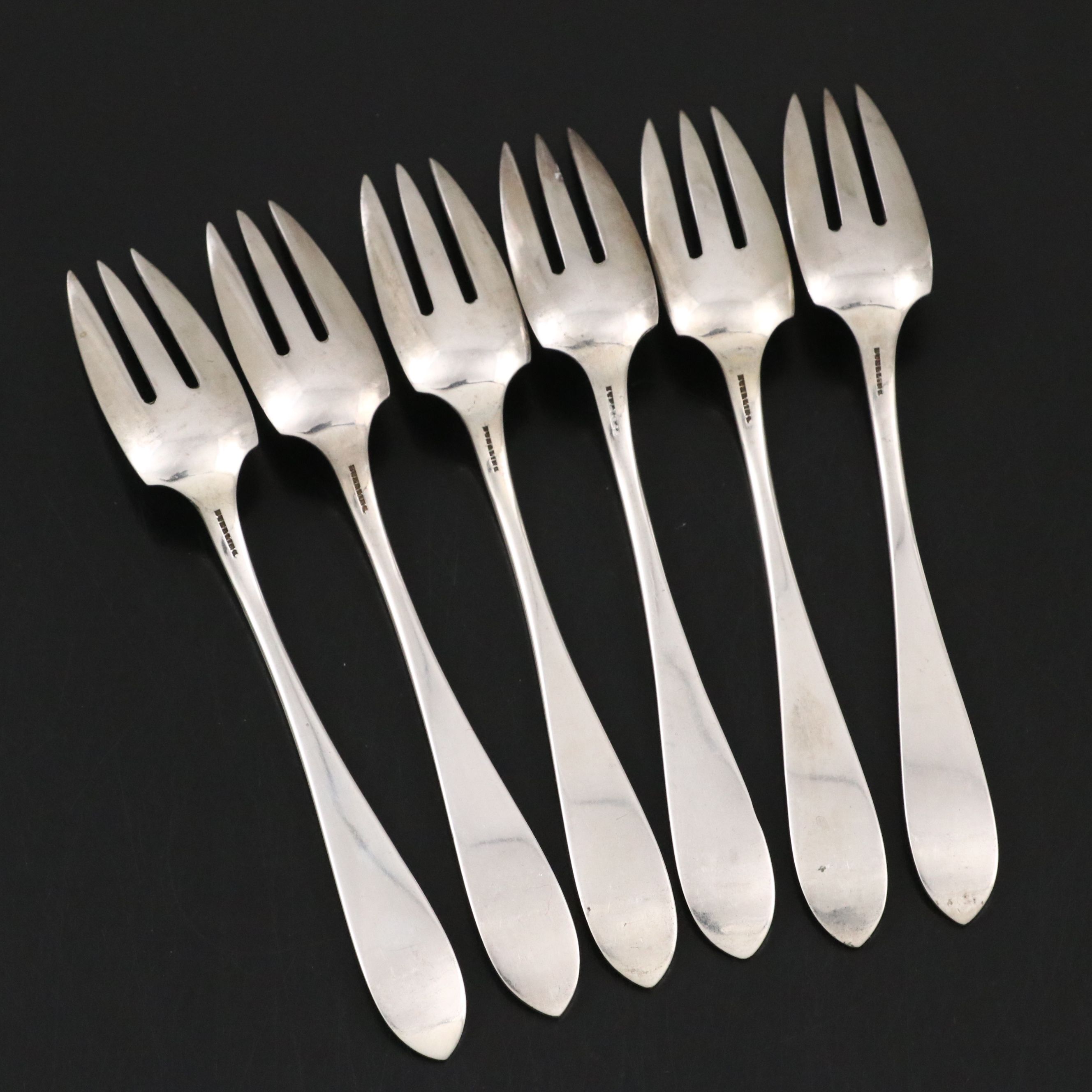 Victorian Bright Cut Floral Handle Sterling Silver Dessert Forks