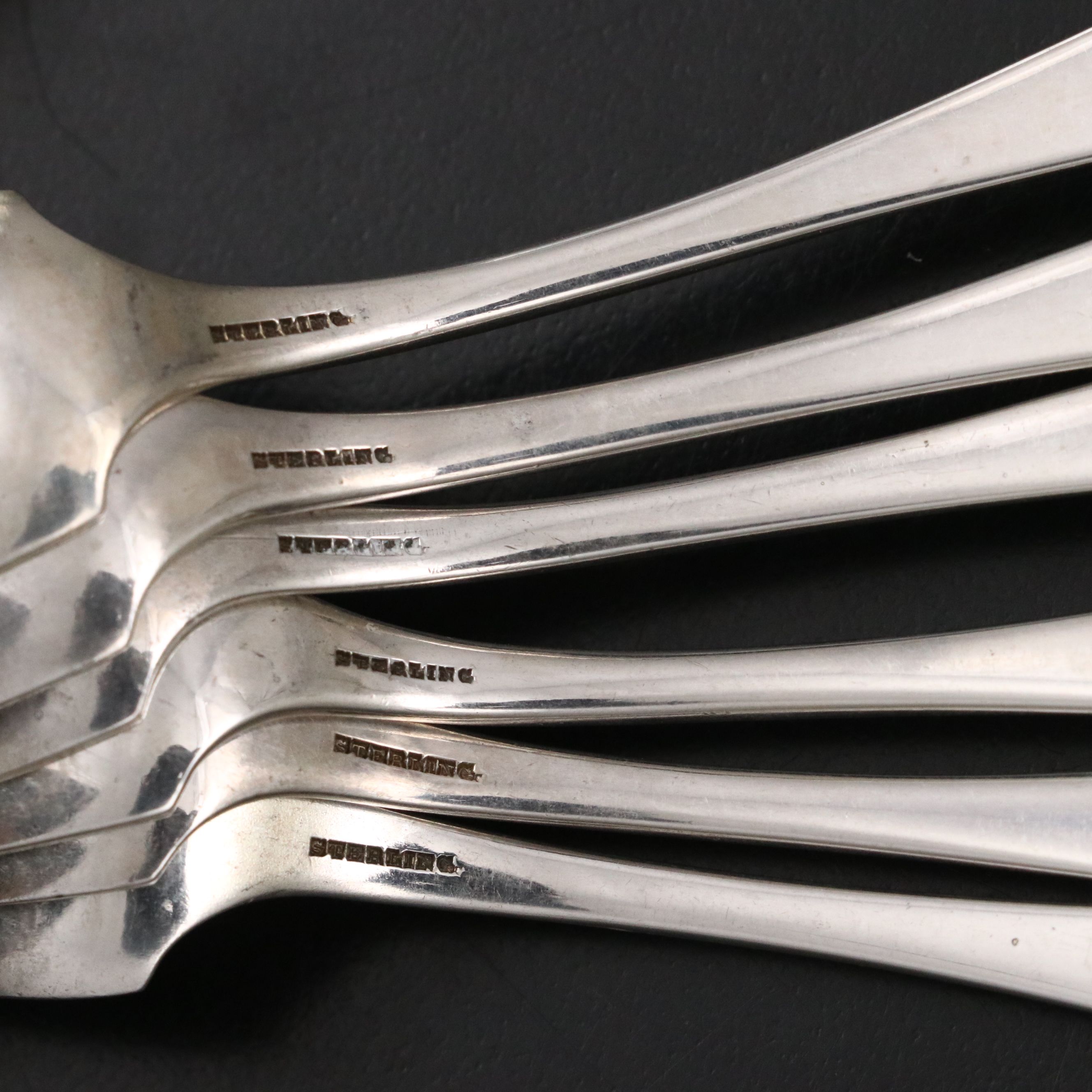 Victorian Bright Cut Floral Handle Sterling Silver Dessert Forks