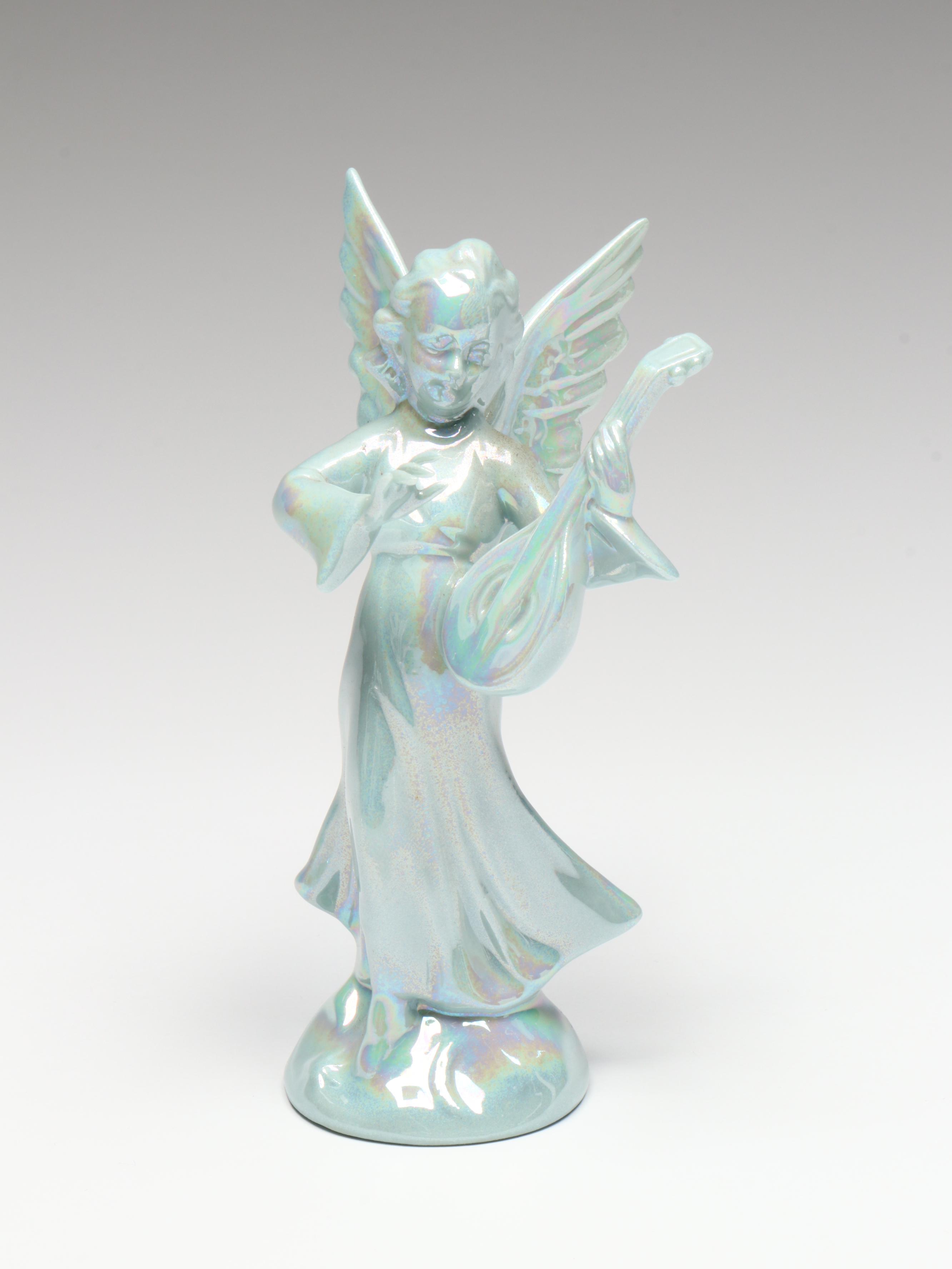 Dresden Germany Porcelain Musician Angel Figurines with Iridescent Glaze