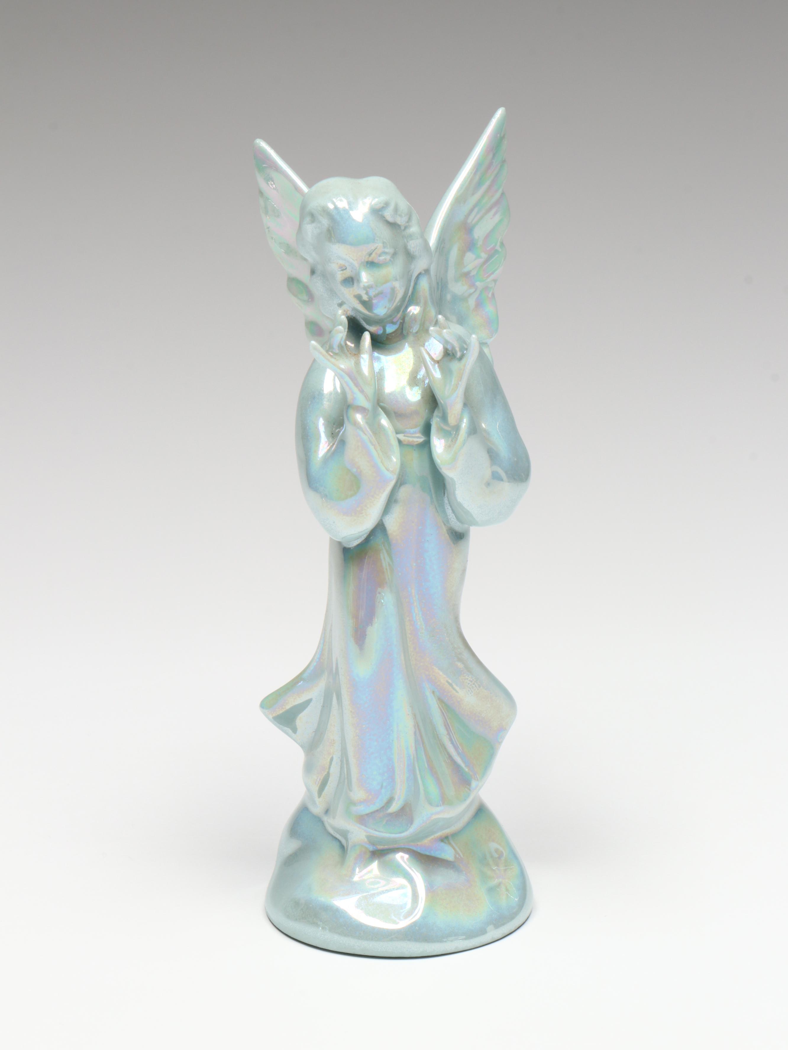 Dresden Germany Porcelain Musician Angel Figurines with Iridescent Glaze