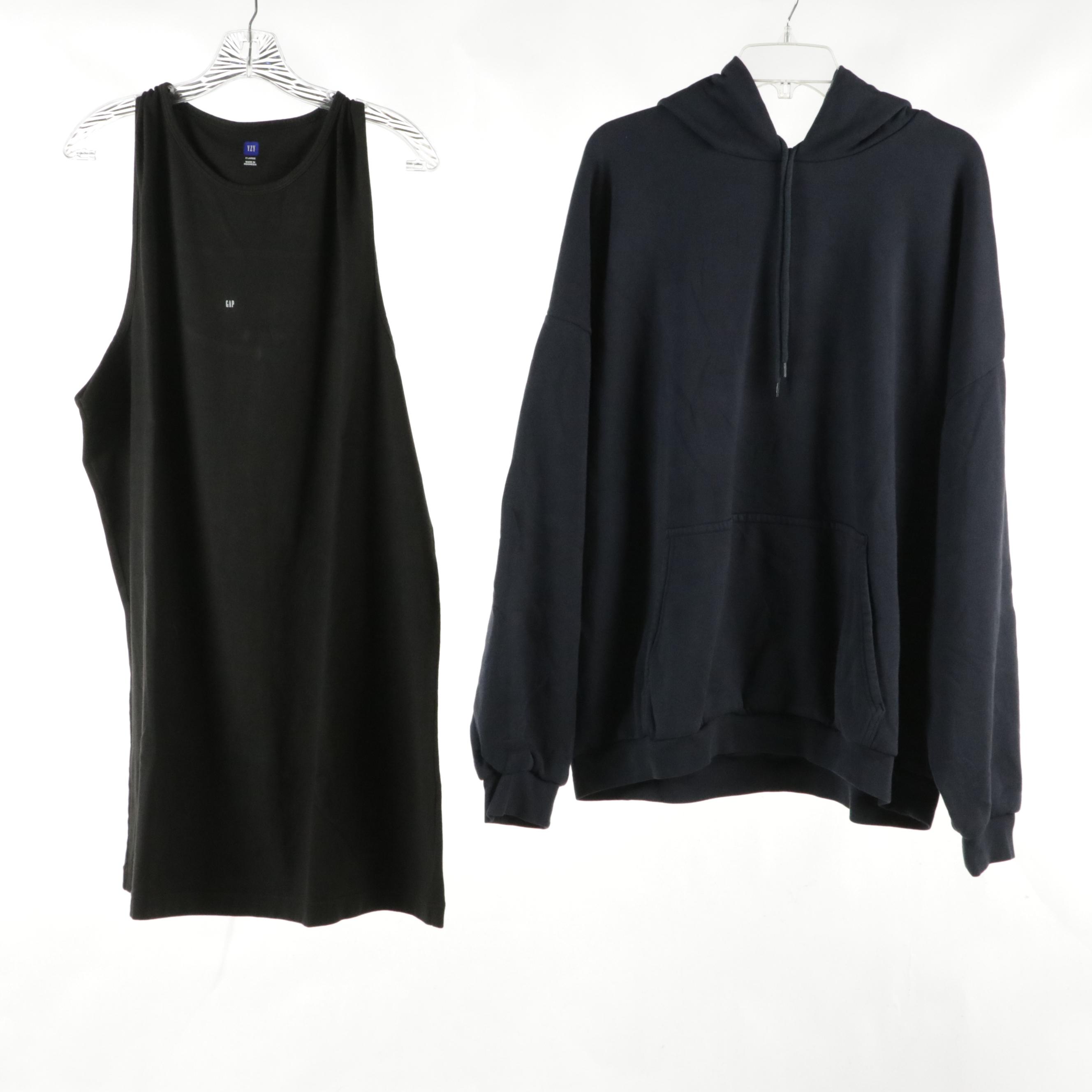 Men's Yeezy Gap Black "Loose" Tank Top, Navy Heavyweight Cotton Hoodie & Pants