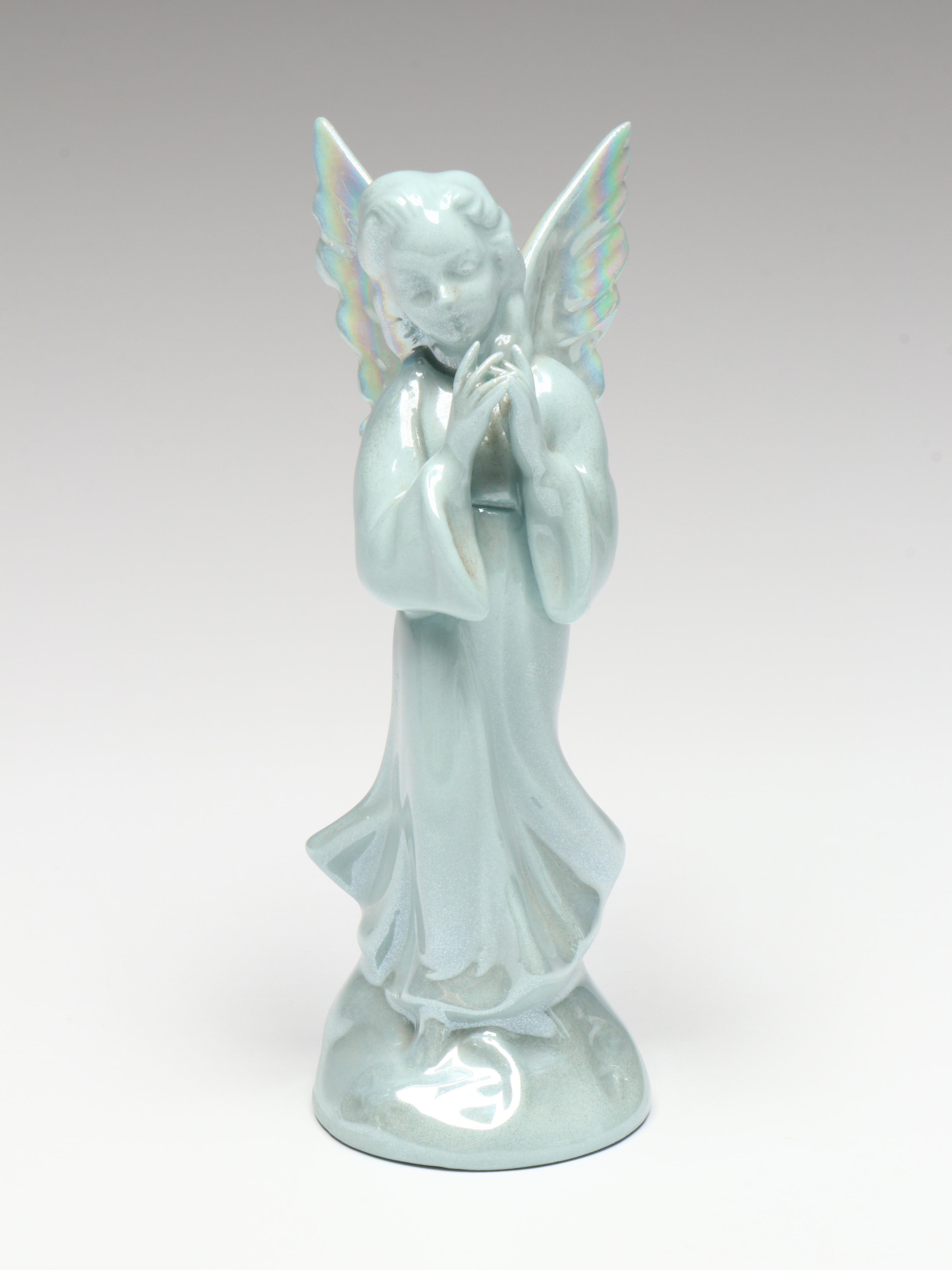 Dresden Germany Porcelain Musician Angel Figurines with Iridescent Glaze