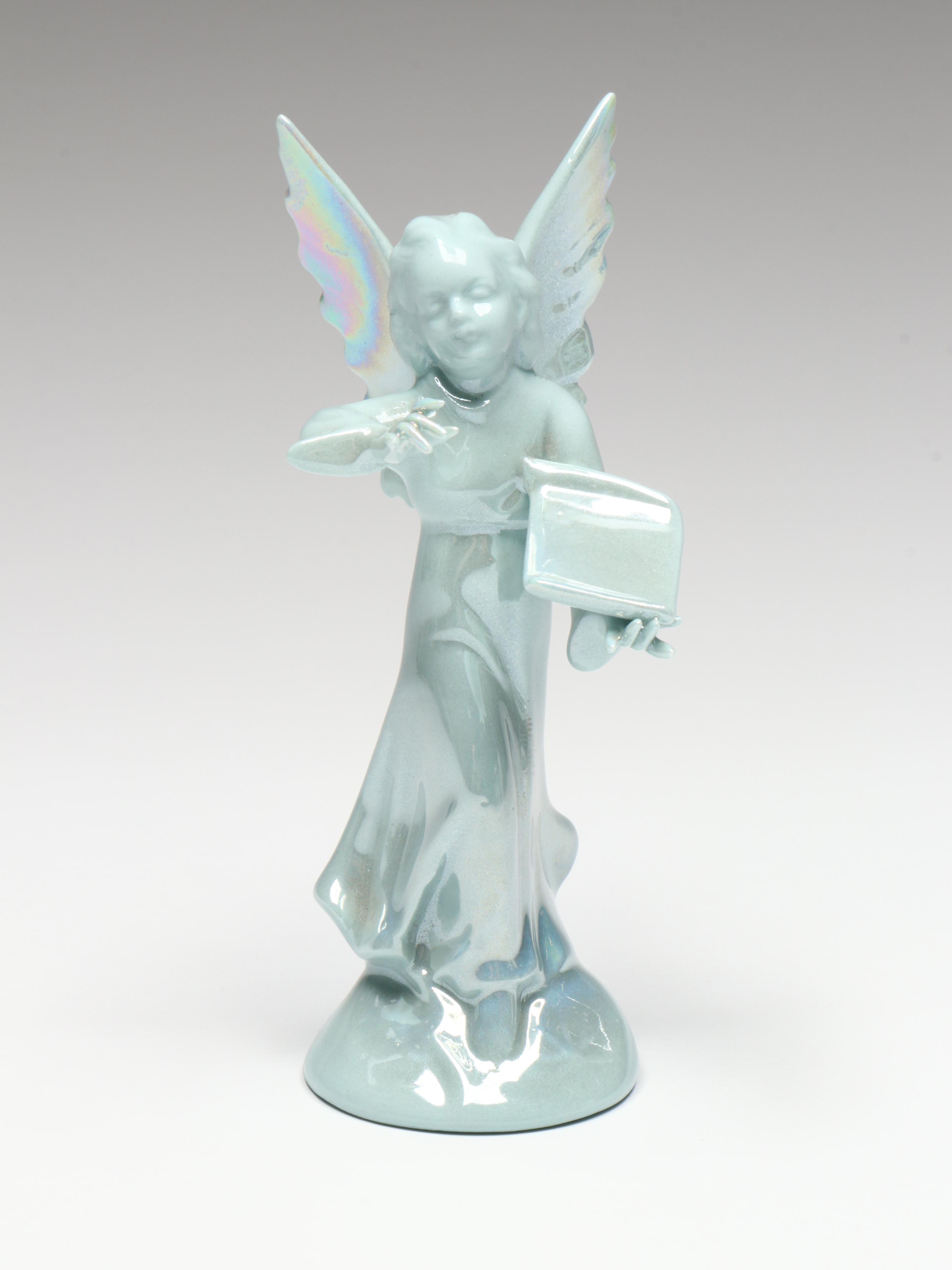 Dresden Germany Porcelain Musician Angel Figurines with Iridescent Glaze