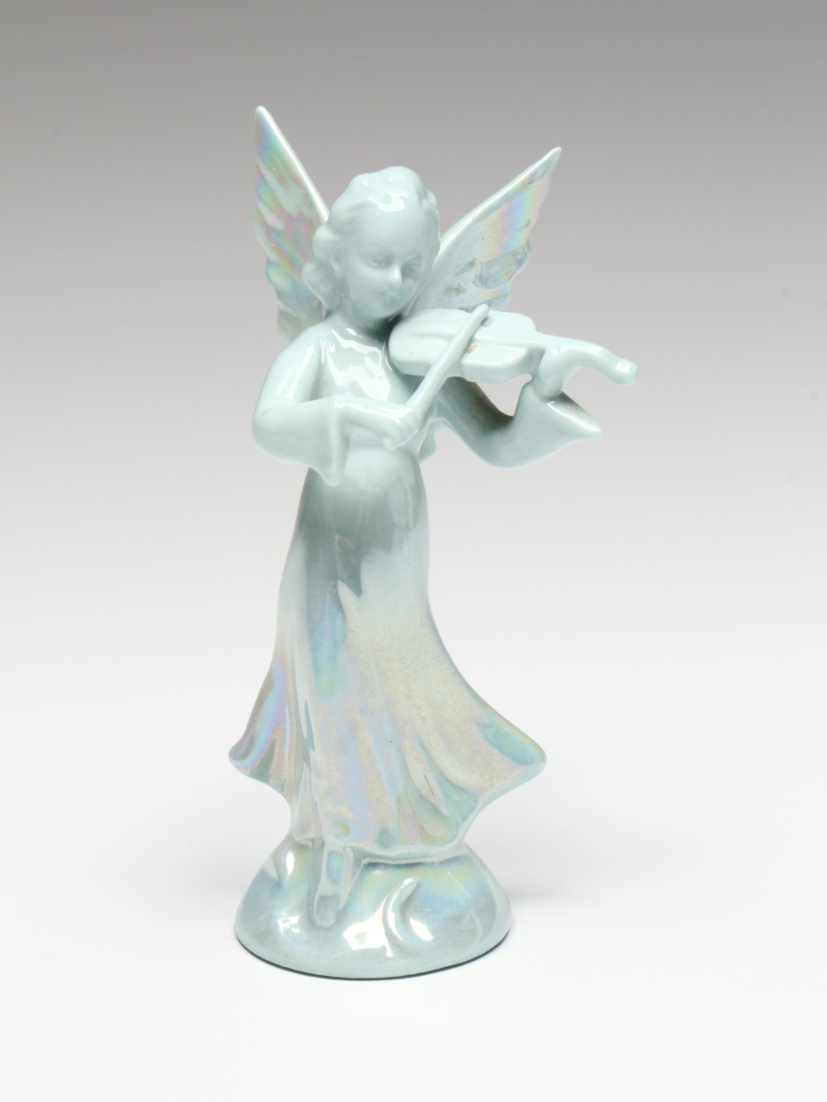 Dresden Germany Porcelain Musician Angel Figurines with Iridescent Glaze