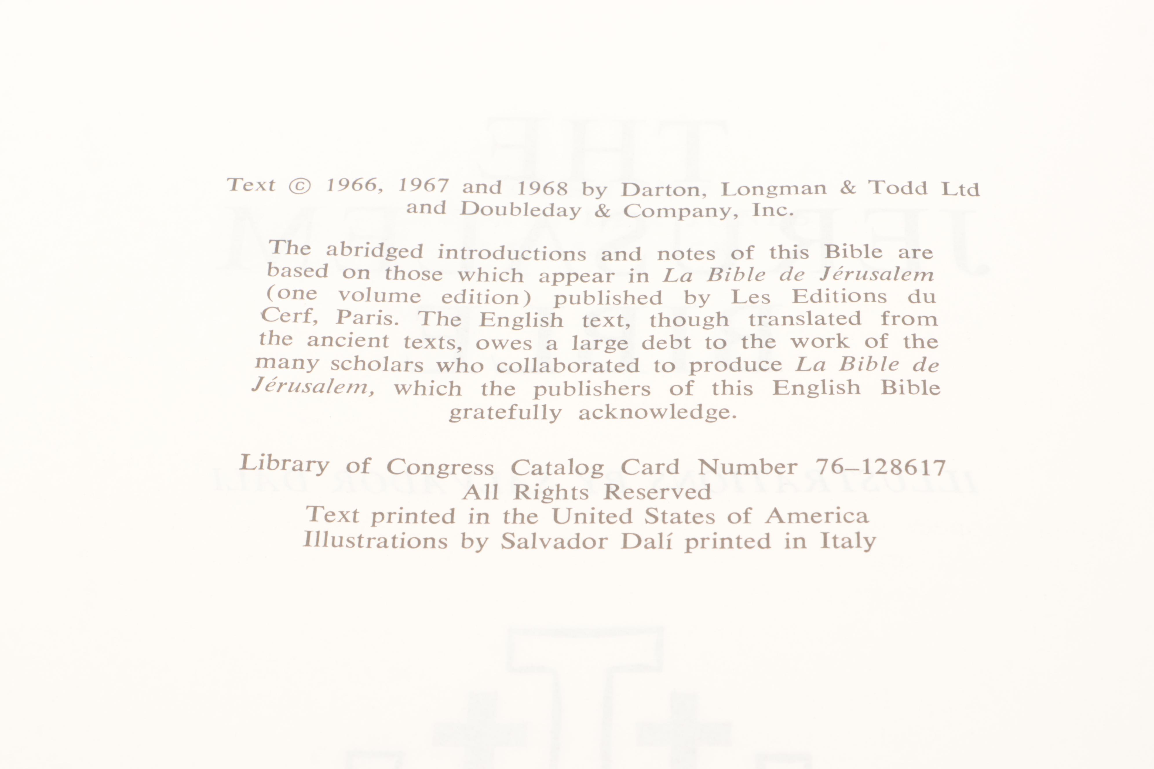 Salvador Dalí Illustrated Jerusalem Bible Edited by Alexander Jones, 1970