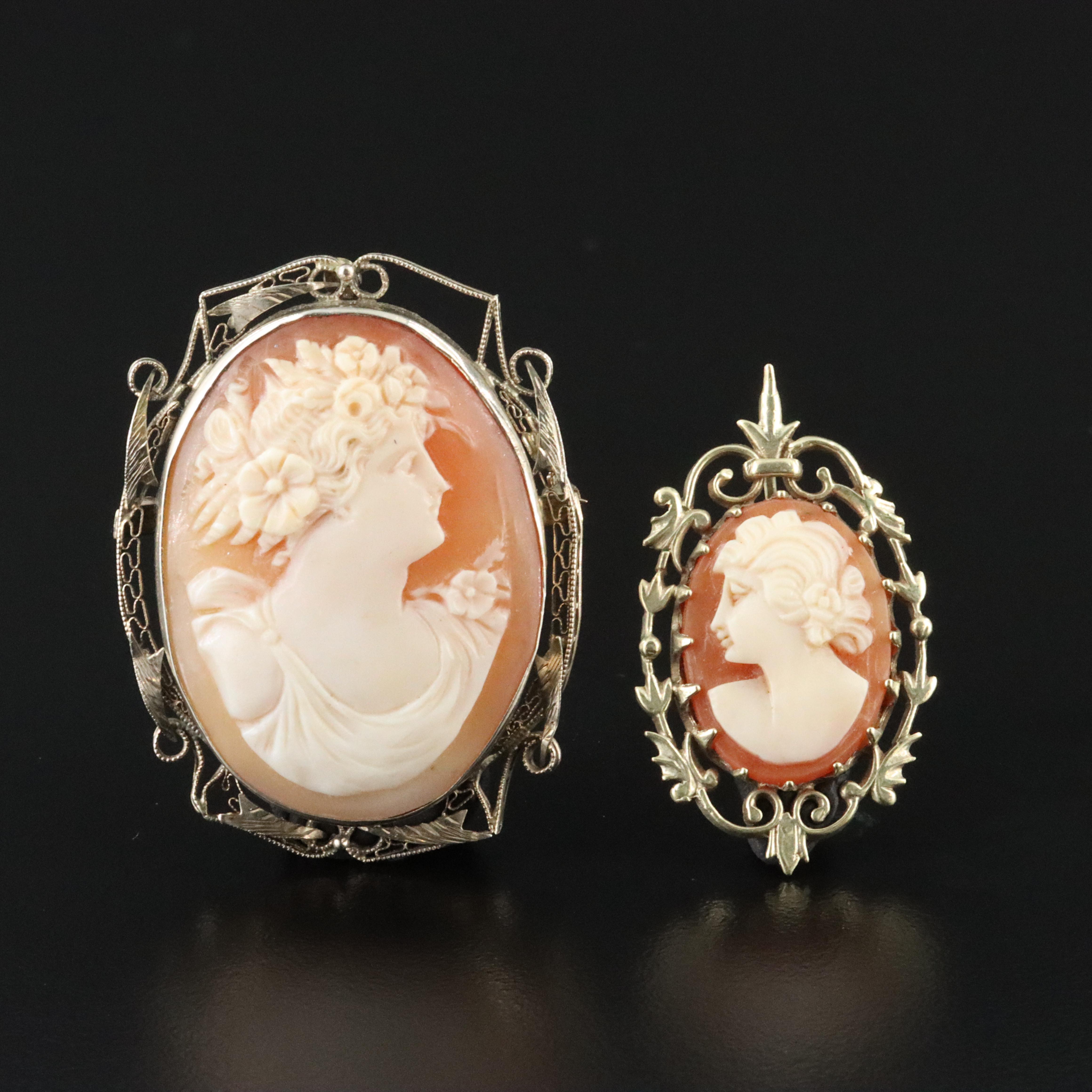 14K Shell Cameo Converter Brooch and Pendant