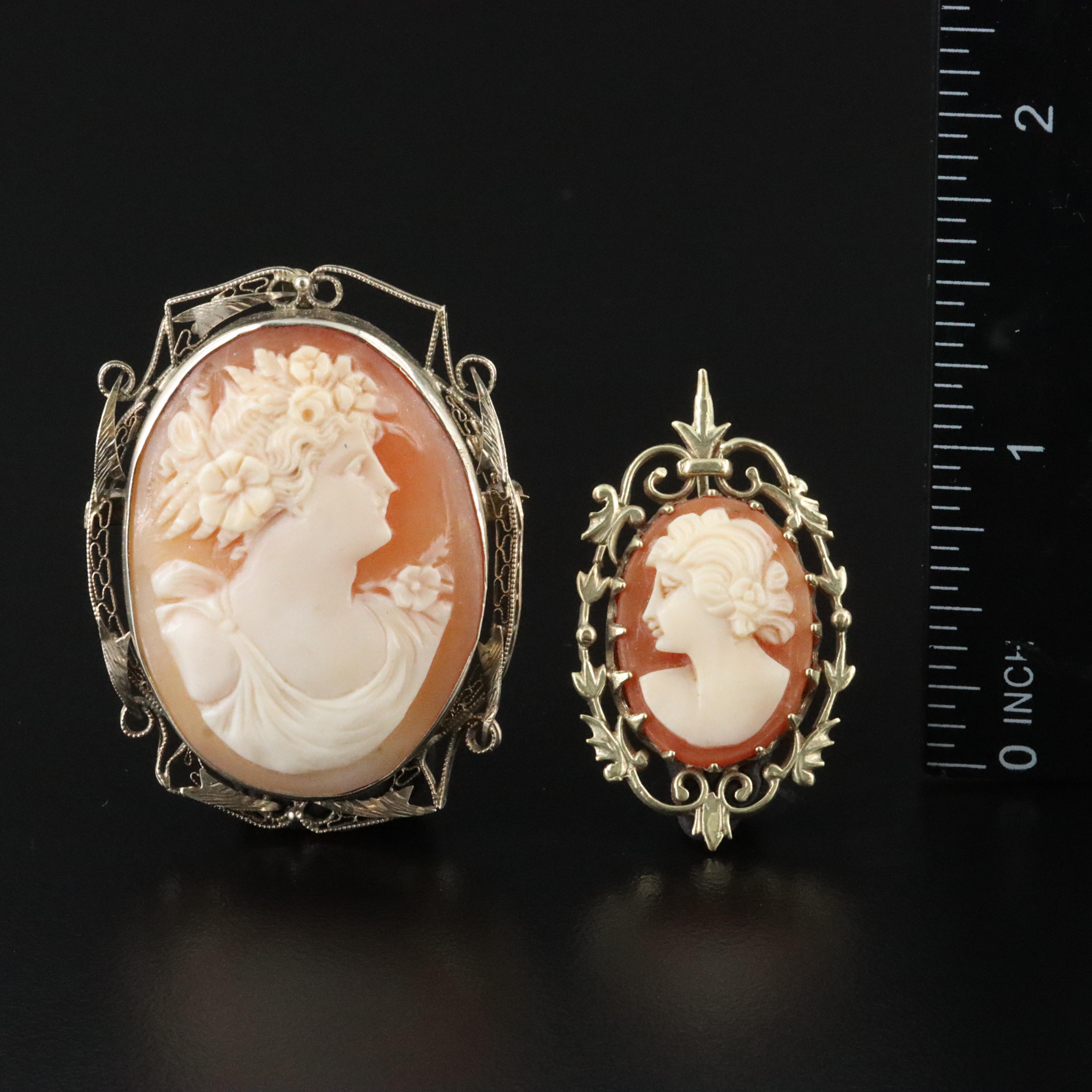 14K Shell Cameo Converter Brooch and Pendant