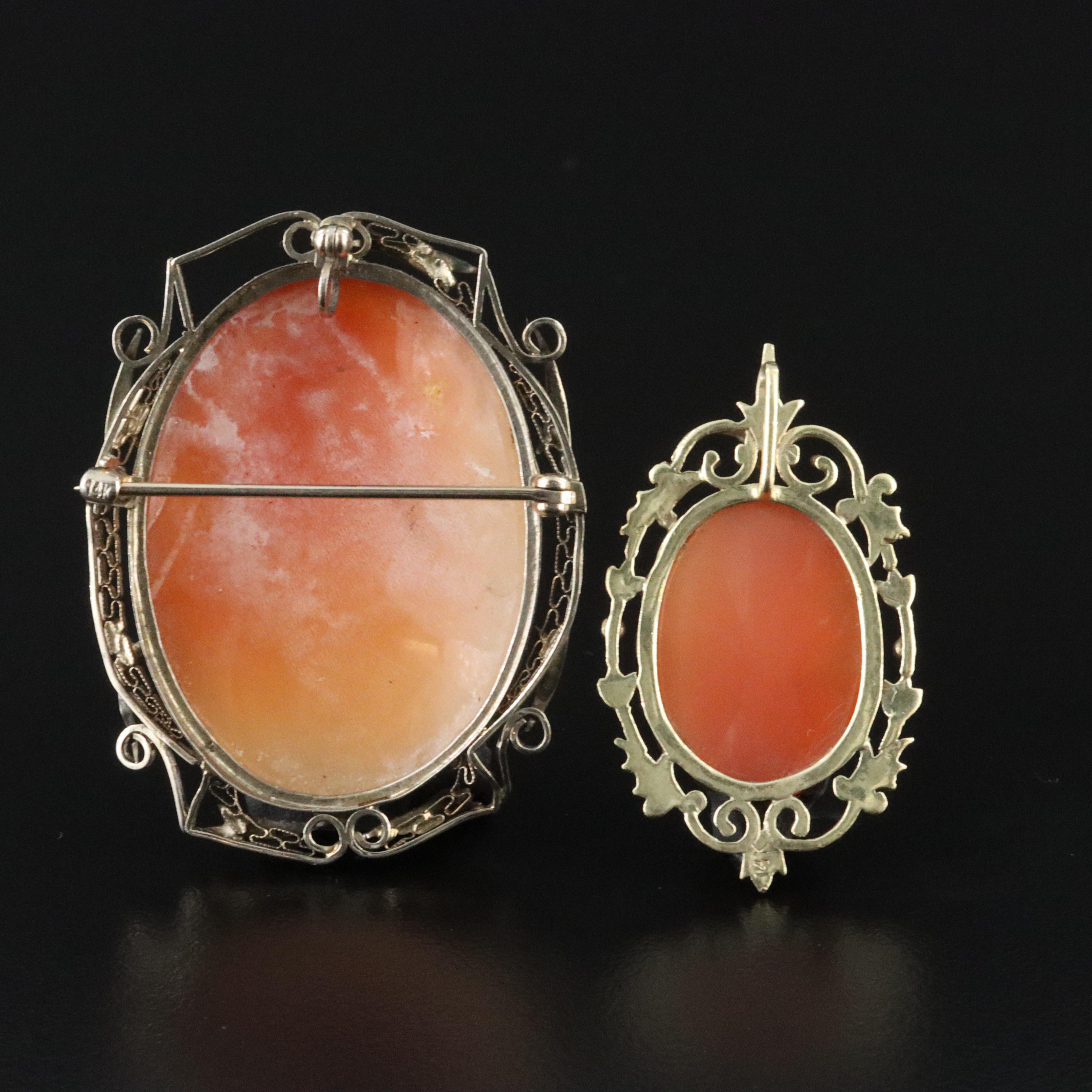 14K Shell Cameo Converter Brooch and Pendant