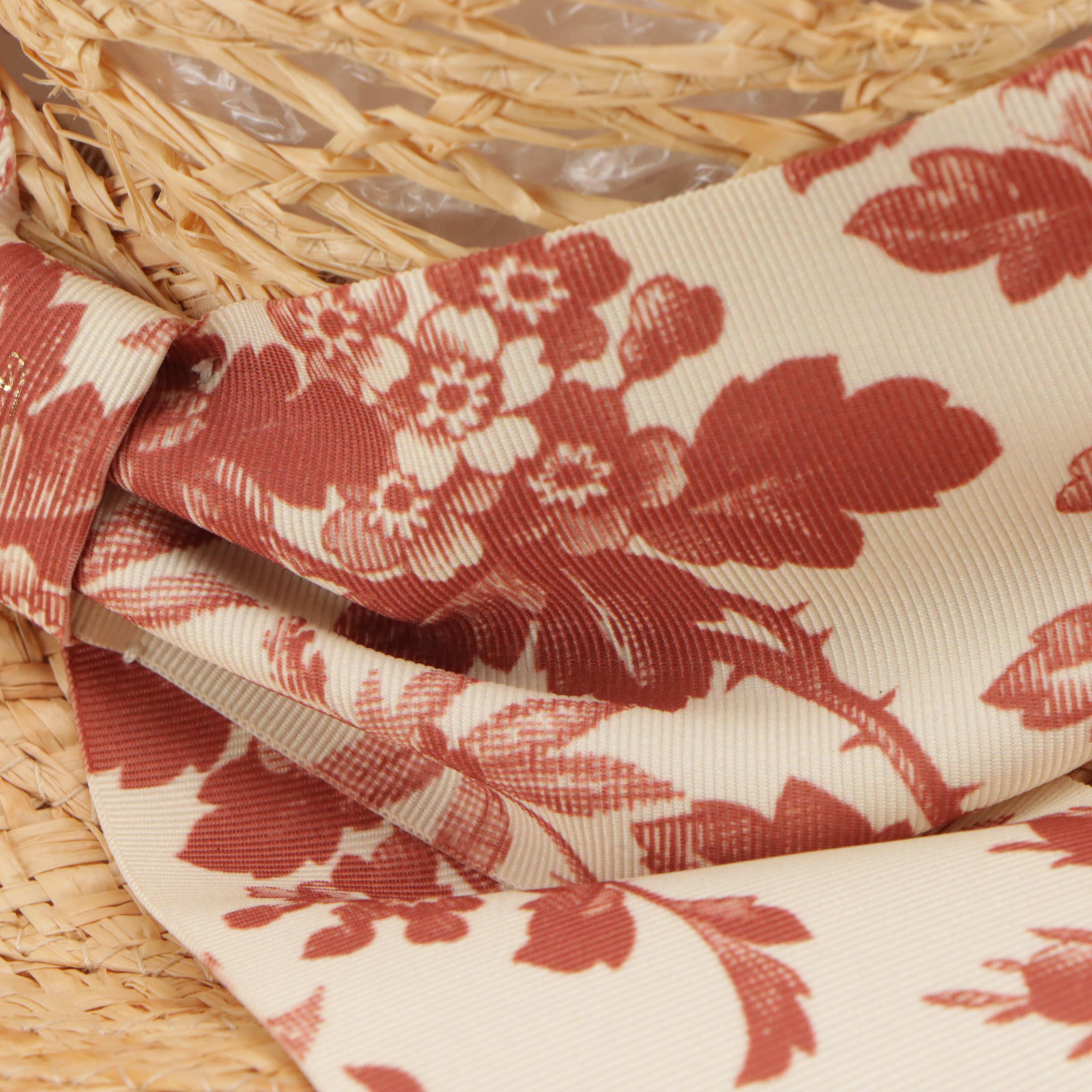 Gucci Woven Raffia and Floral Wide Brim Sun Hat