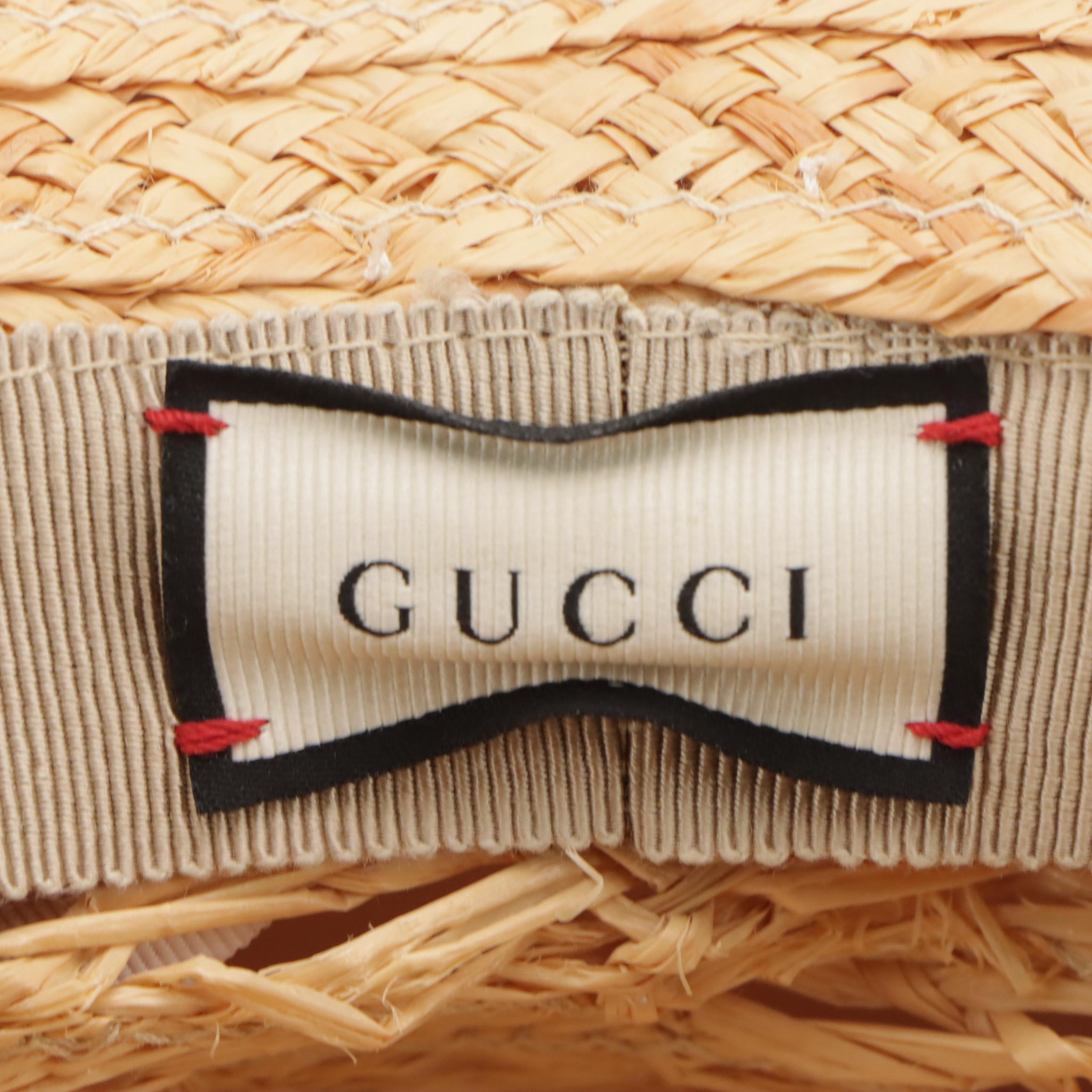 Gucci Woven Raffia and Floral Wide Brim Sun Hat