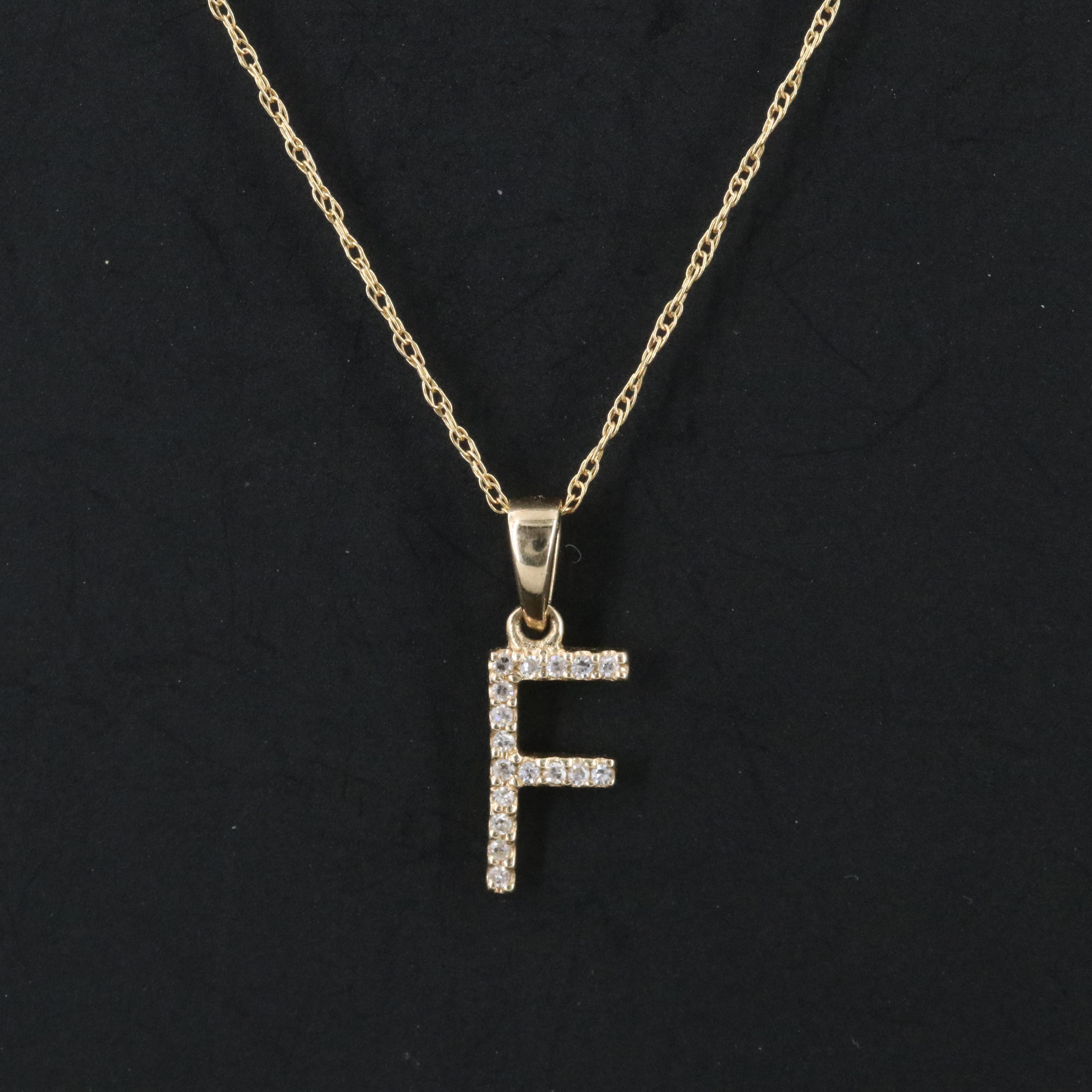 14K 0.05 CTW Diamond "F" Initial Pendant Necklace