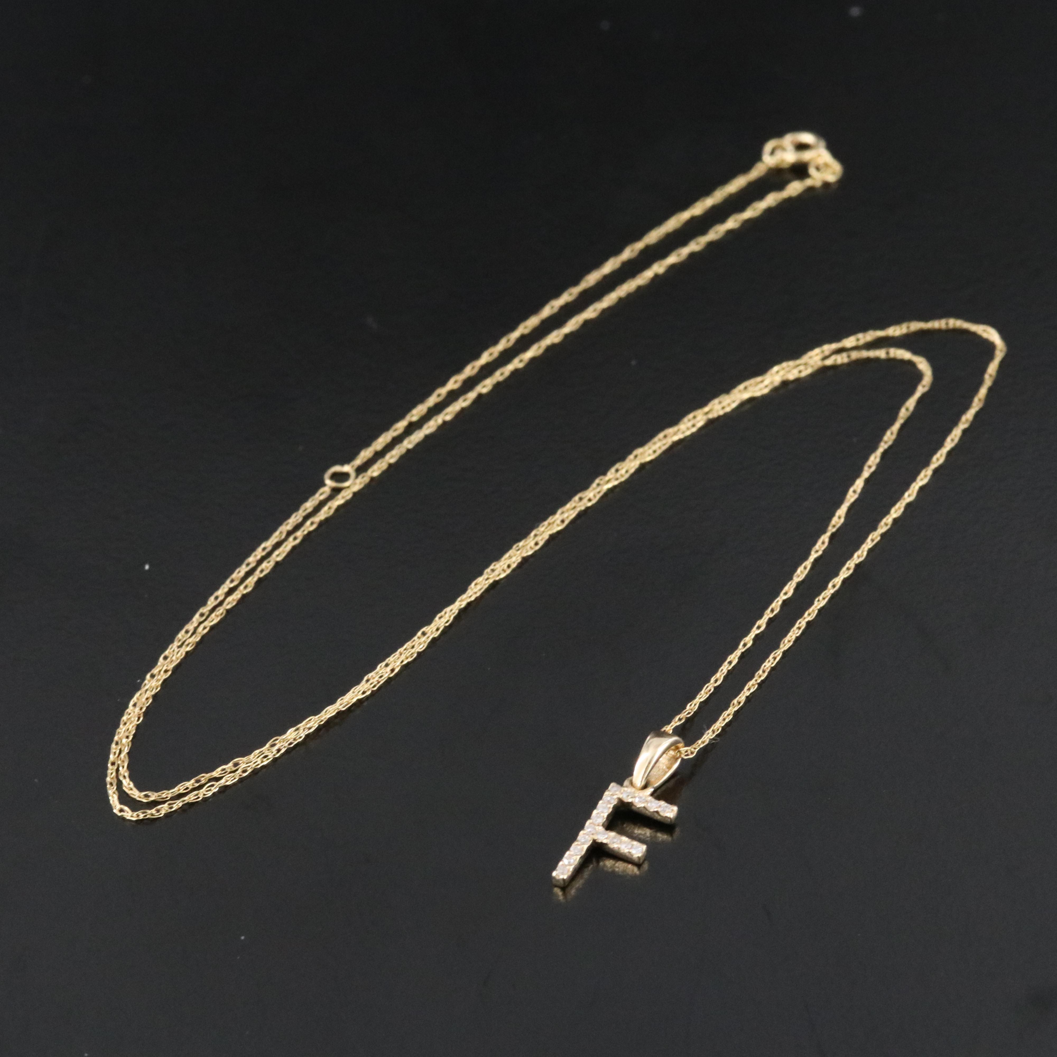 14K 0.05 CTW Diamond "F" Initial Pendant Necklace