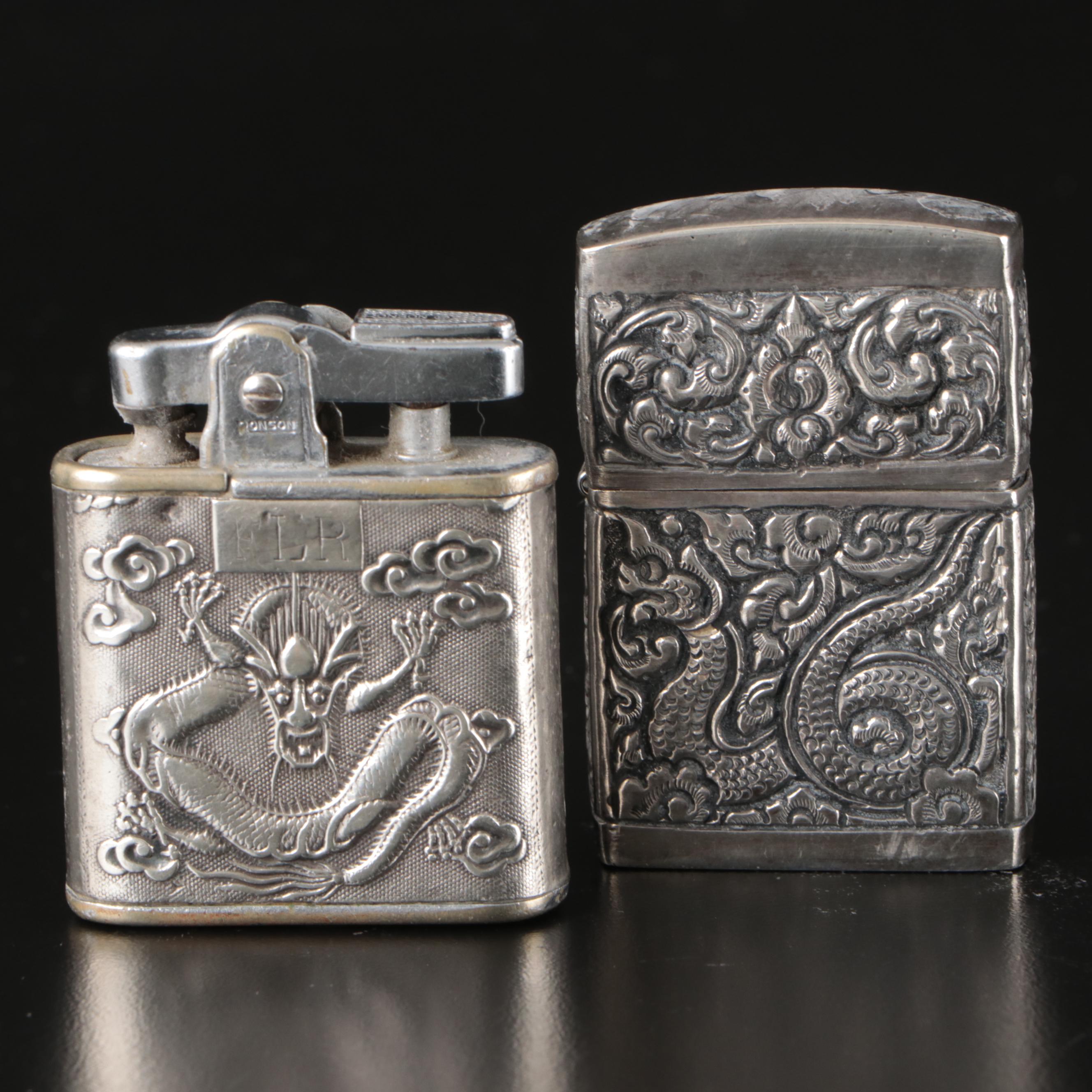 Sterling Silver Southeast Asian Theme and Ronson Dragon Lighters