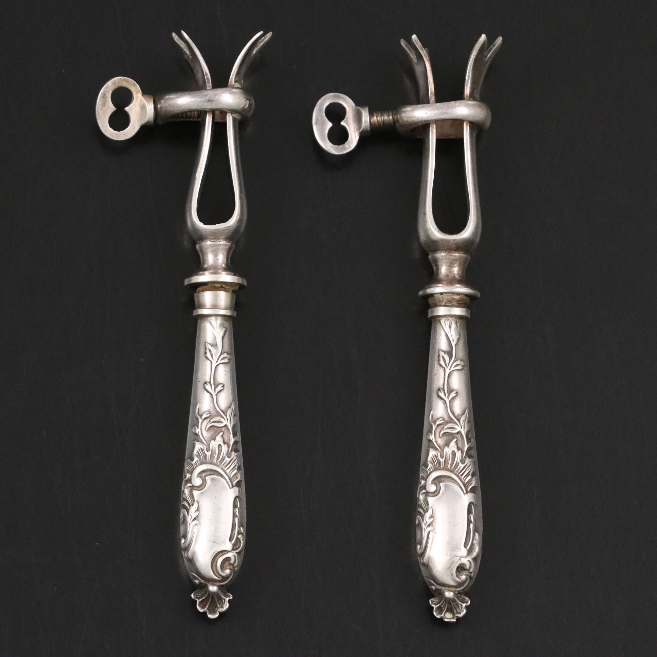 Henry Gabert French 800 Silver Art Nouveau Style Gigot Lamb Roast Bone Holders