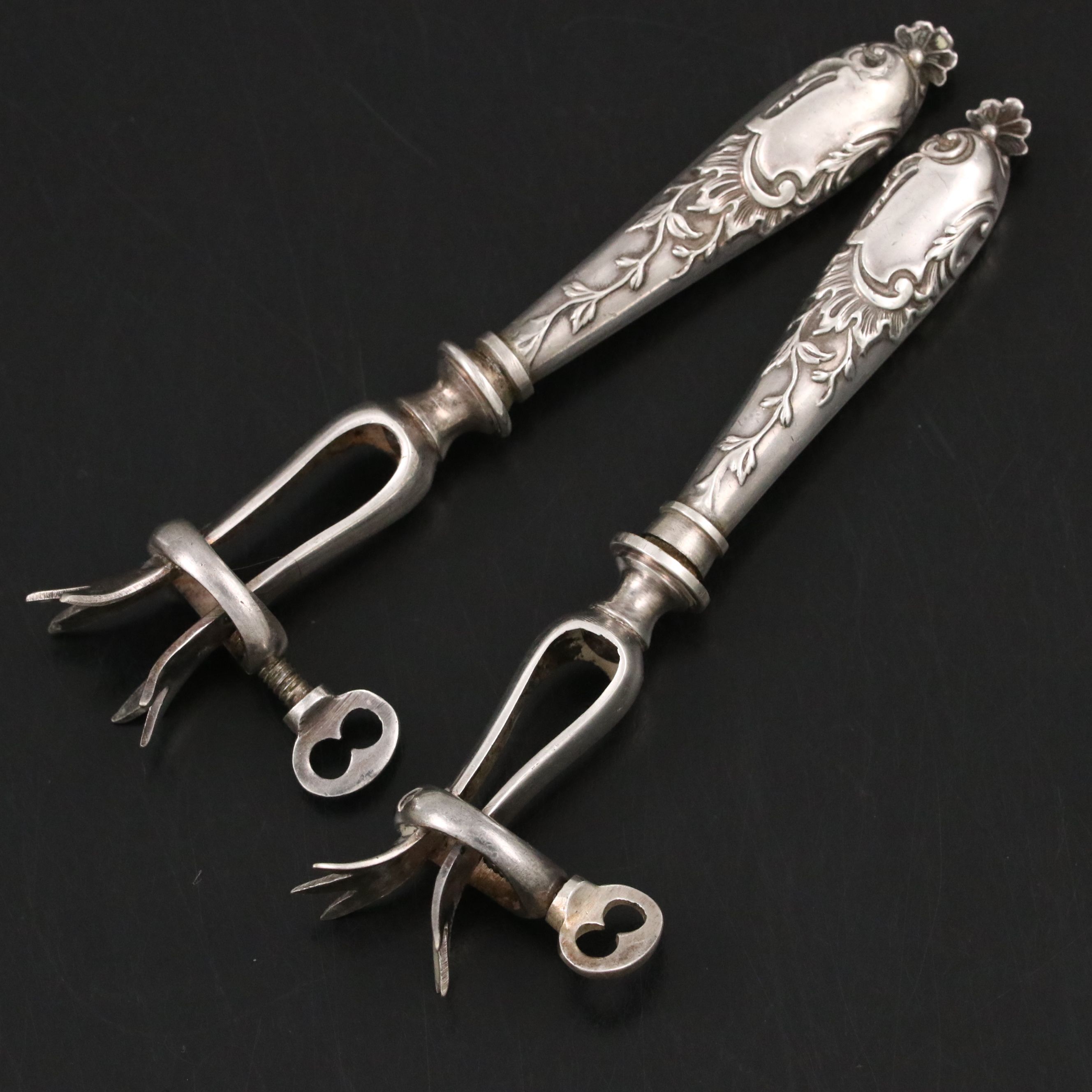 Henry Gabert French 800 Silver Art Nouveau Style Gigot Lamb Roast Bone Holders