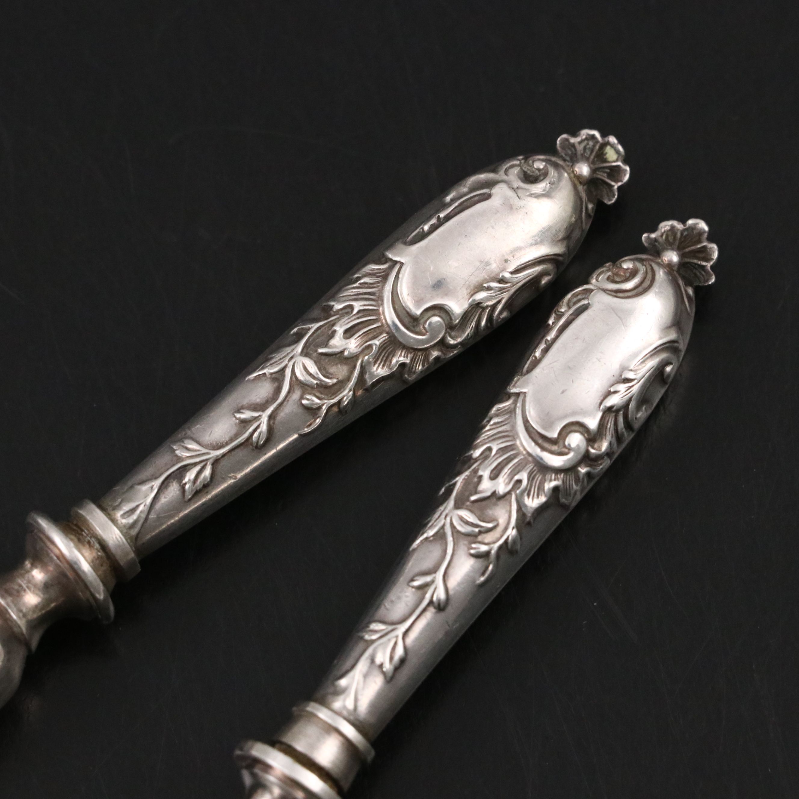 Henry Gabert French 800 Silver Art Nouveau Style Gigot Lamb Roast Bone Holders