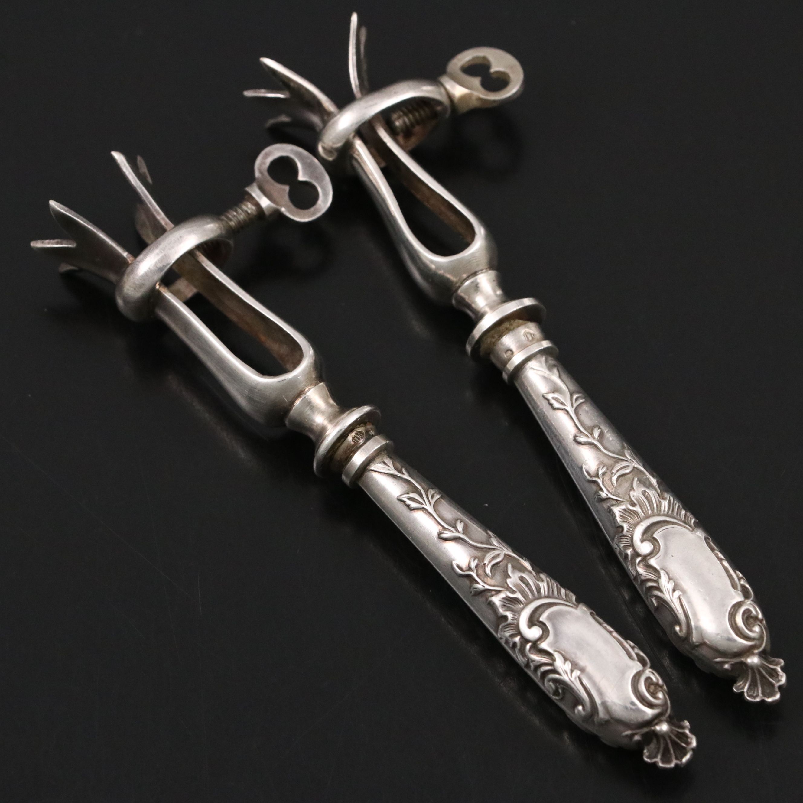 Henry Gabert French 800 Silver Art Nouveau Style Gigot Lamb Roast Bone Holders