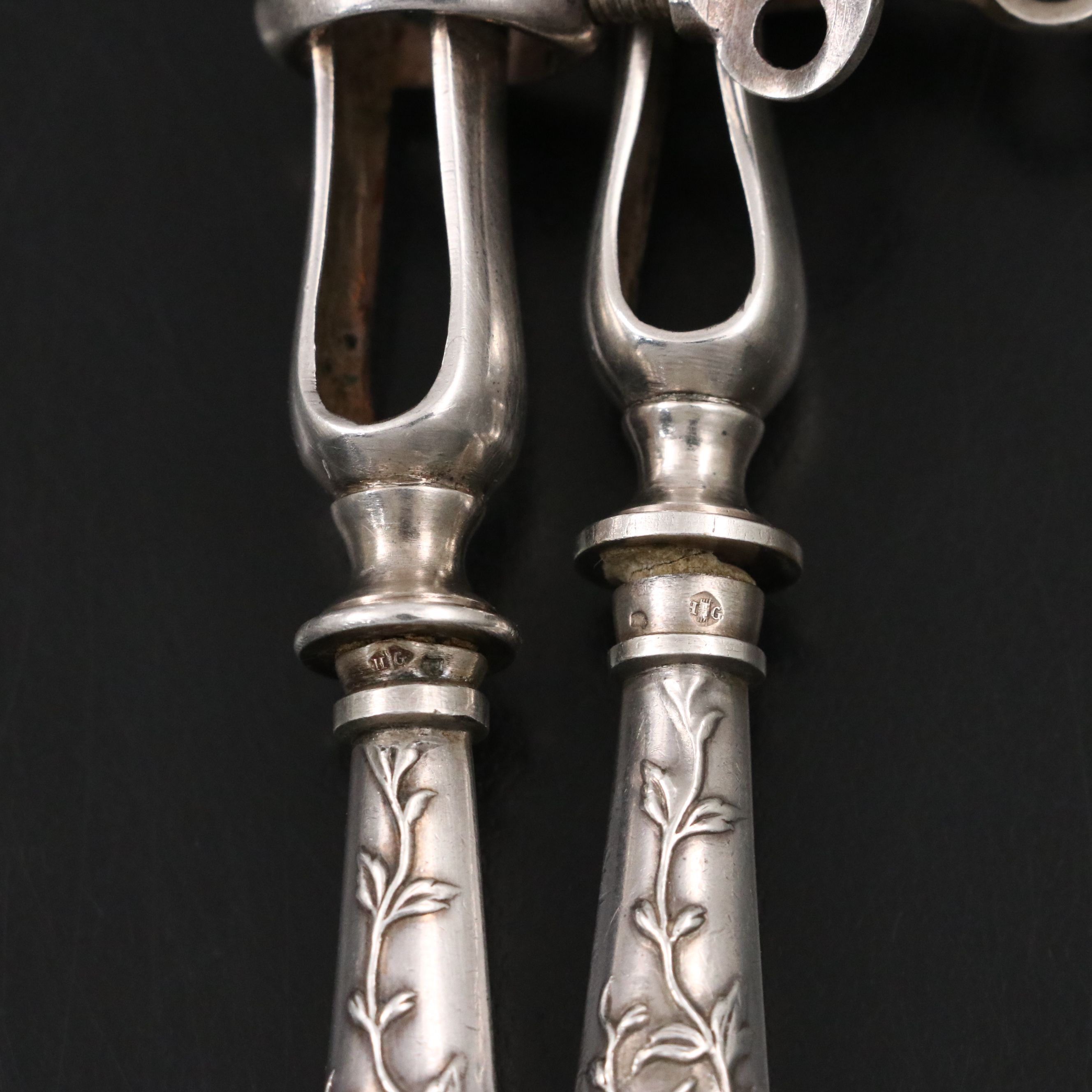 Henry Gabert French 800 Silver Art Nouveau Style Gigot Lamb Roast Bone Holders