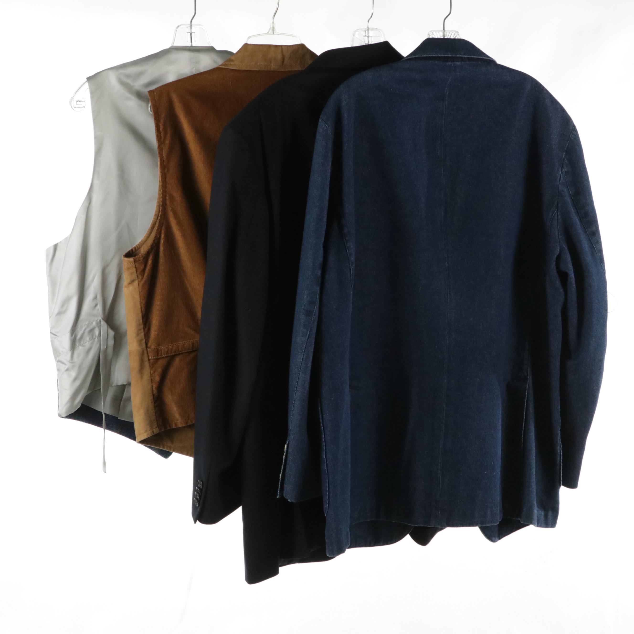 Men's Burberry Navy Wool Blazer, Orvis Suede/Corduroy Vest, Other Denim Blazer
