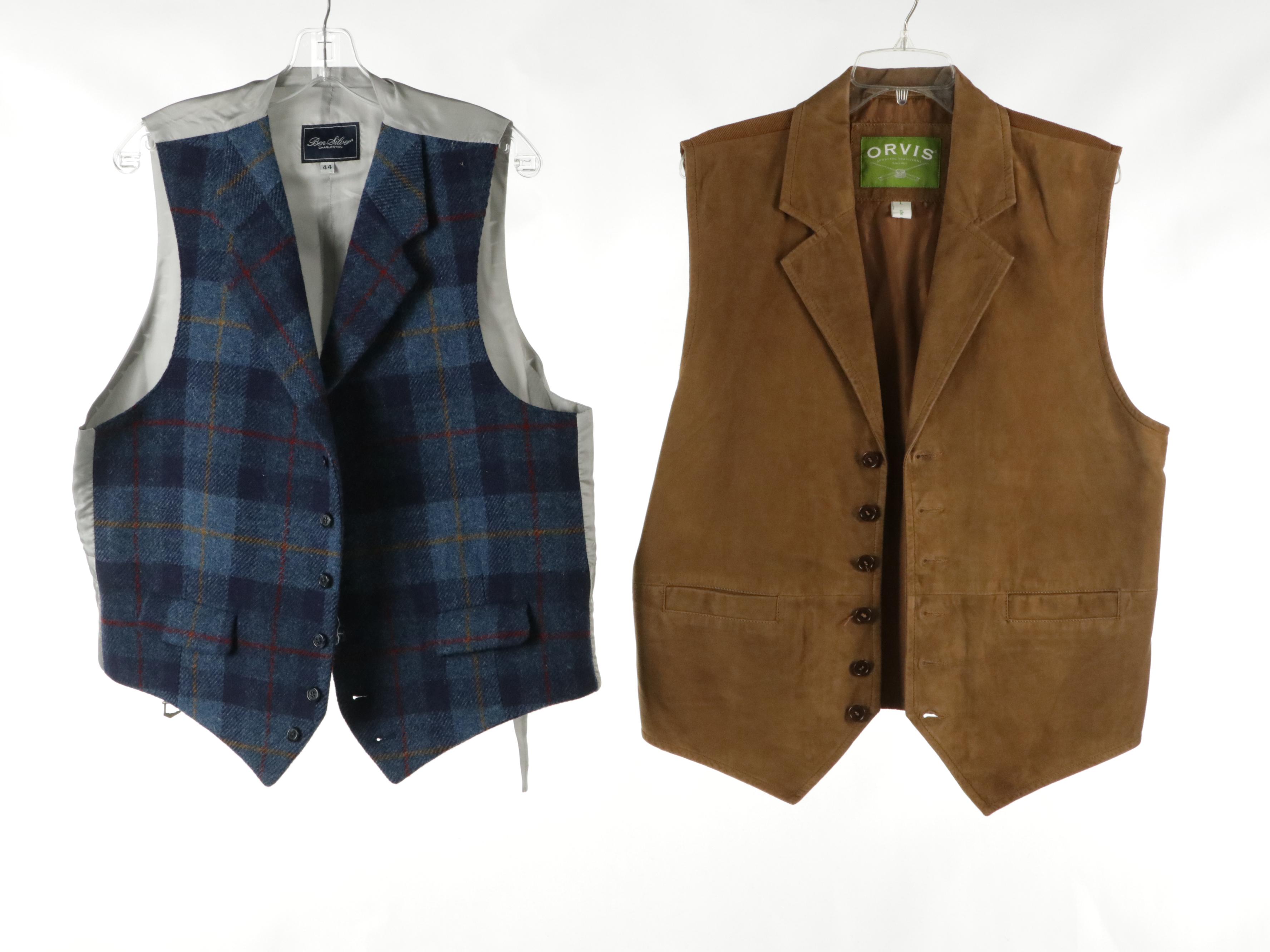 Men's Burberry Navy Wool Blazer, Orvis Suede/Corduroy Vest, Other Denim Blazer