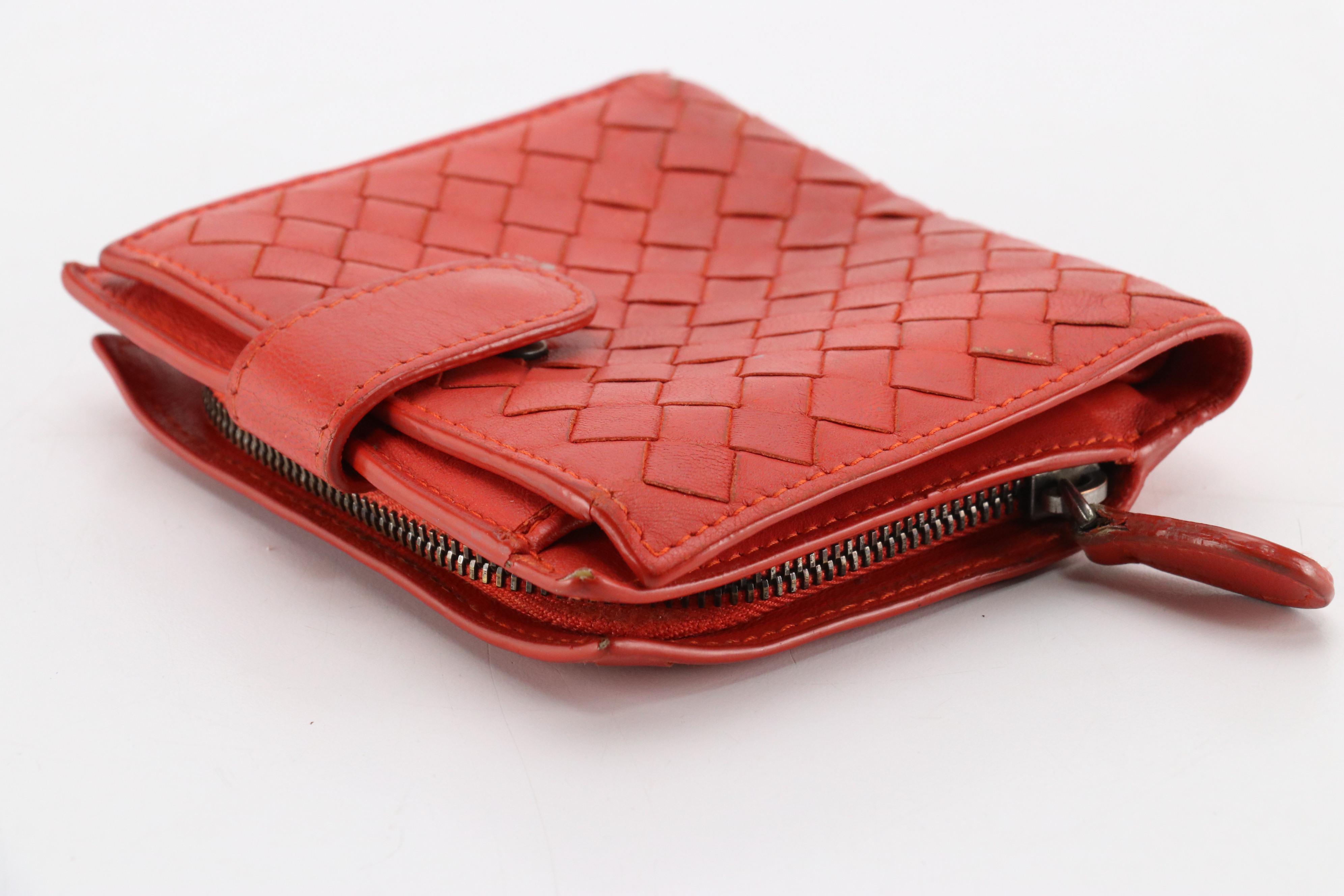 Bottega Veneta Bifold Compact Wallet in Vermilion Intrecciato Nappa Leather