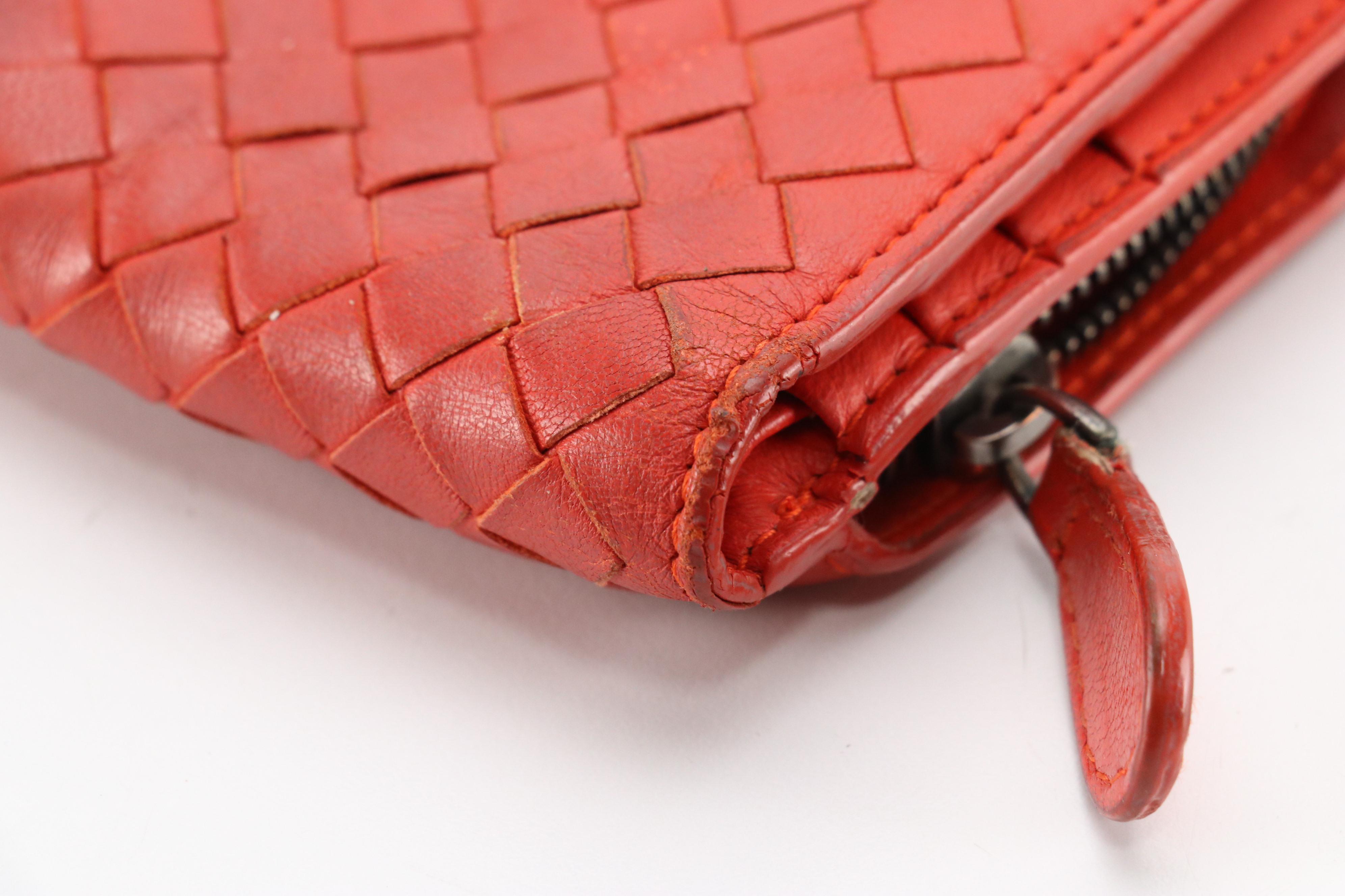 Bottega Veneta Bifold Compact Wallet in Vermilion Intrecciato Nappa Leather