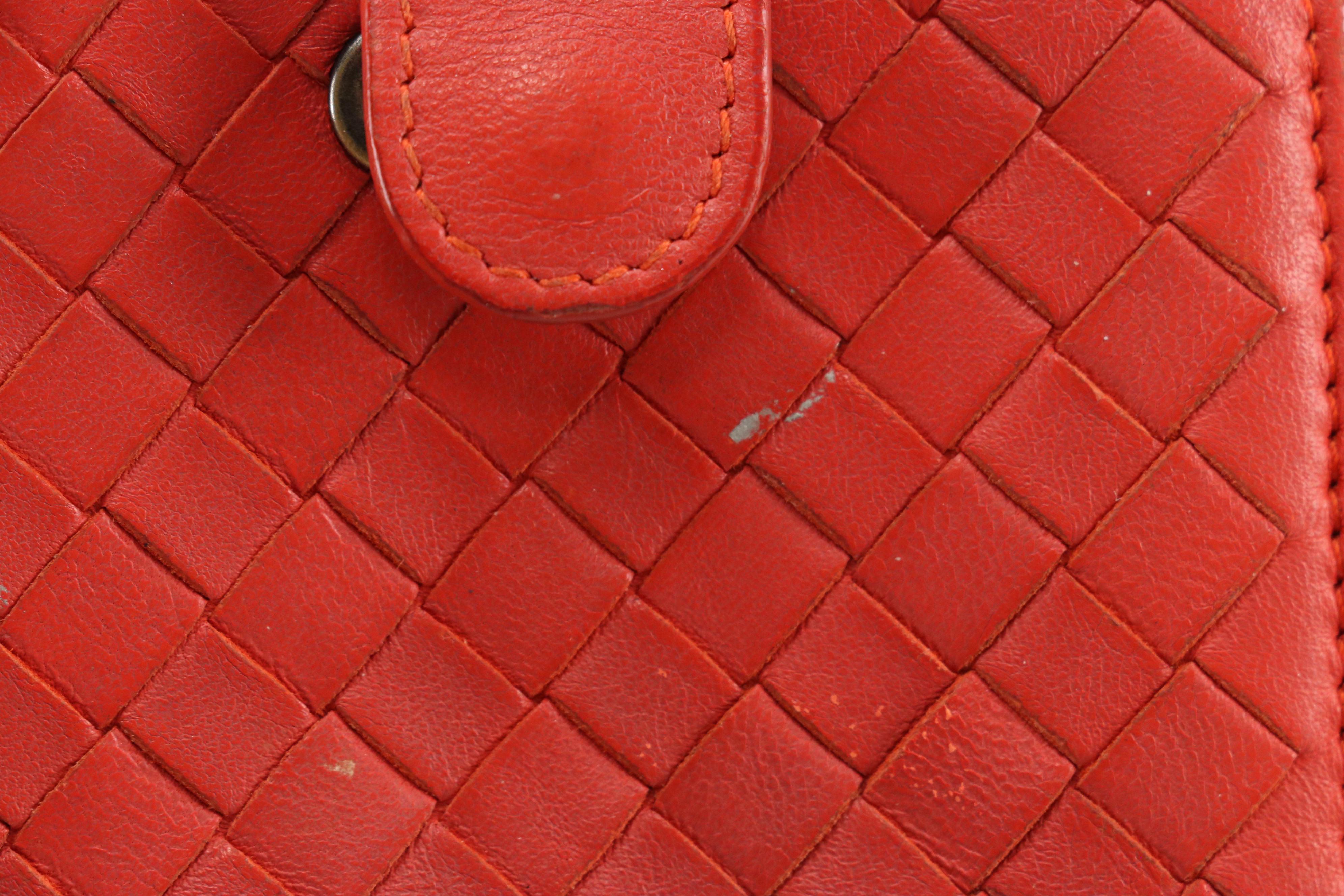 Bottega Veneta Bifold Compact Wallet in Vermilion Intrecciato Nappa Leather