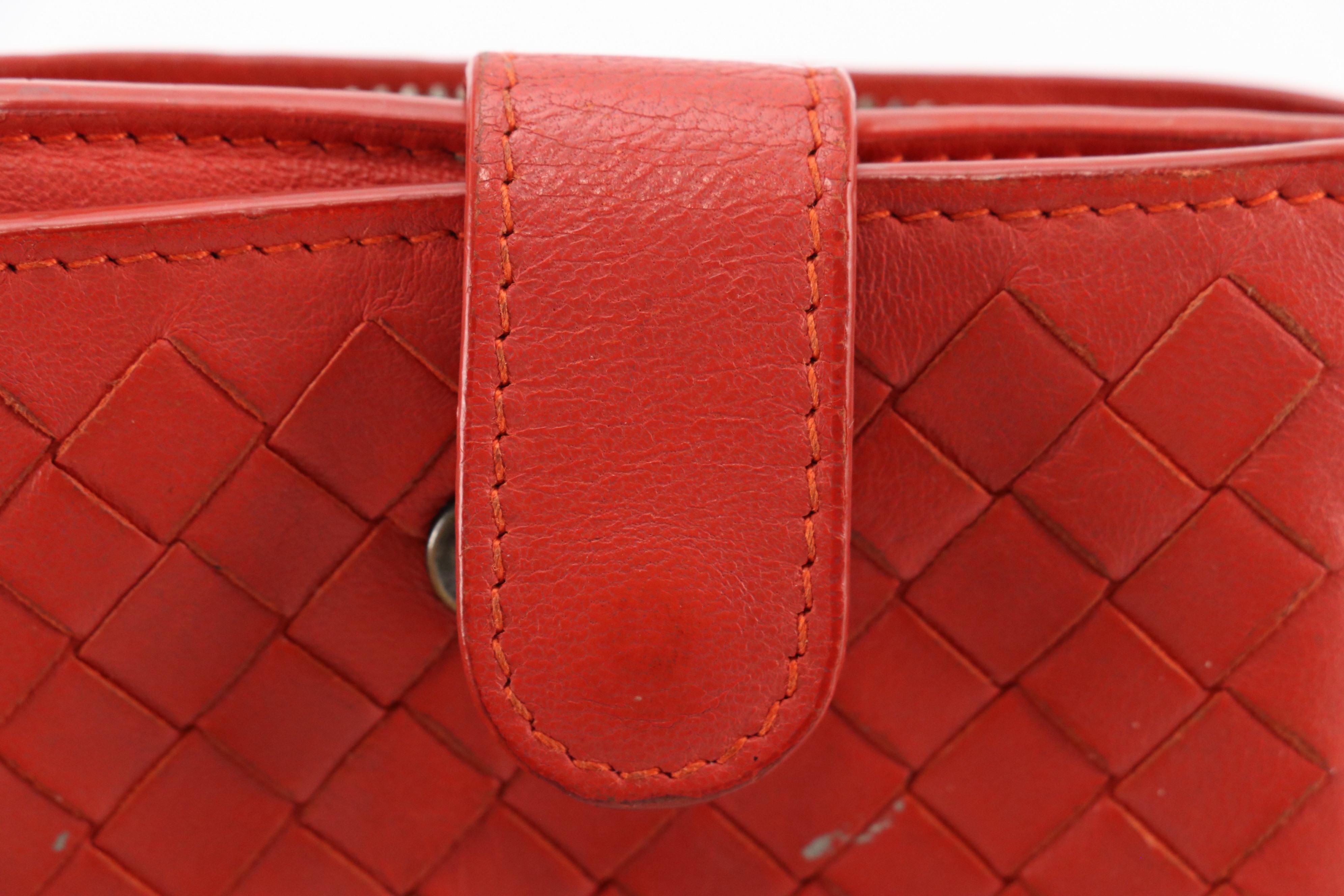 Bottega Veneta Bifold Compact Wallet in Vermilion Intrecciato Nappa Leather