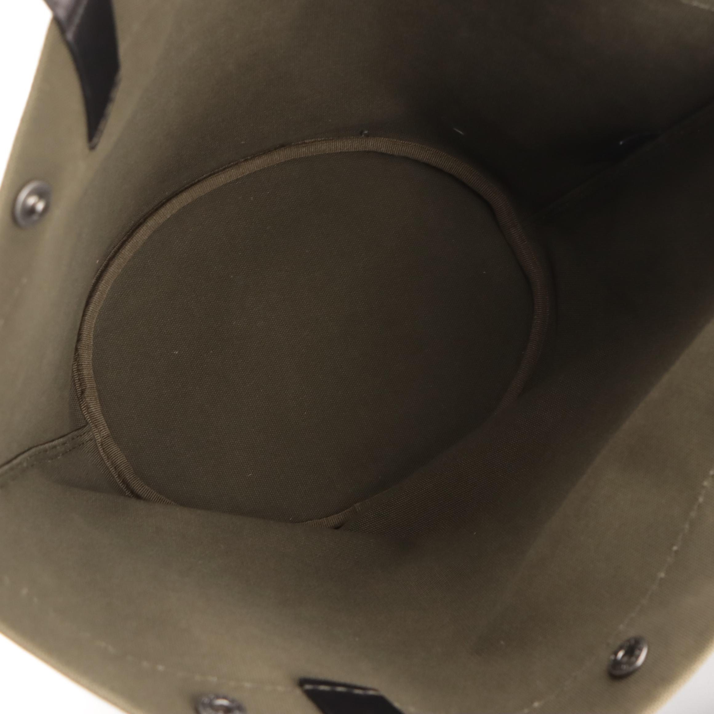 Prada Denim Tote with Olive Green Canvas Trim and Black Leather Straps