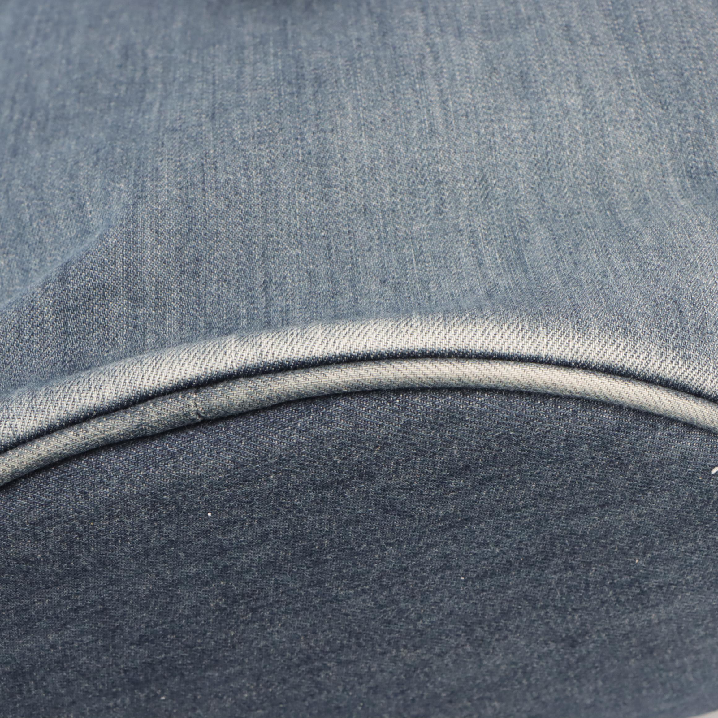 Prada Denim Tote with Olive Green Canvas Trim and Black Leather Straps