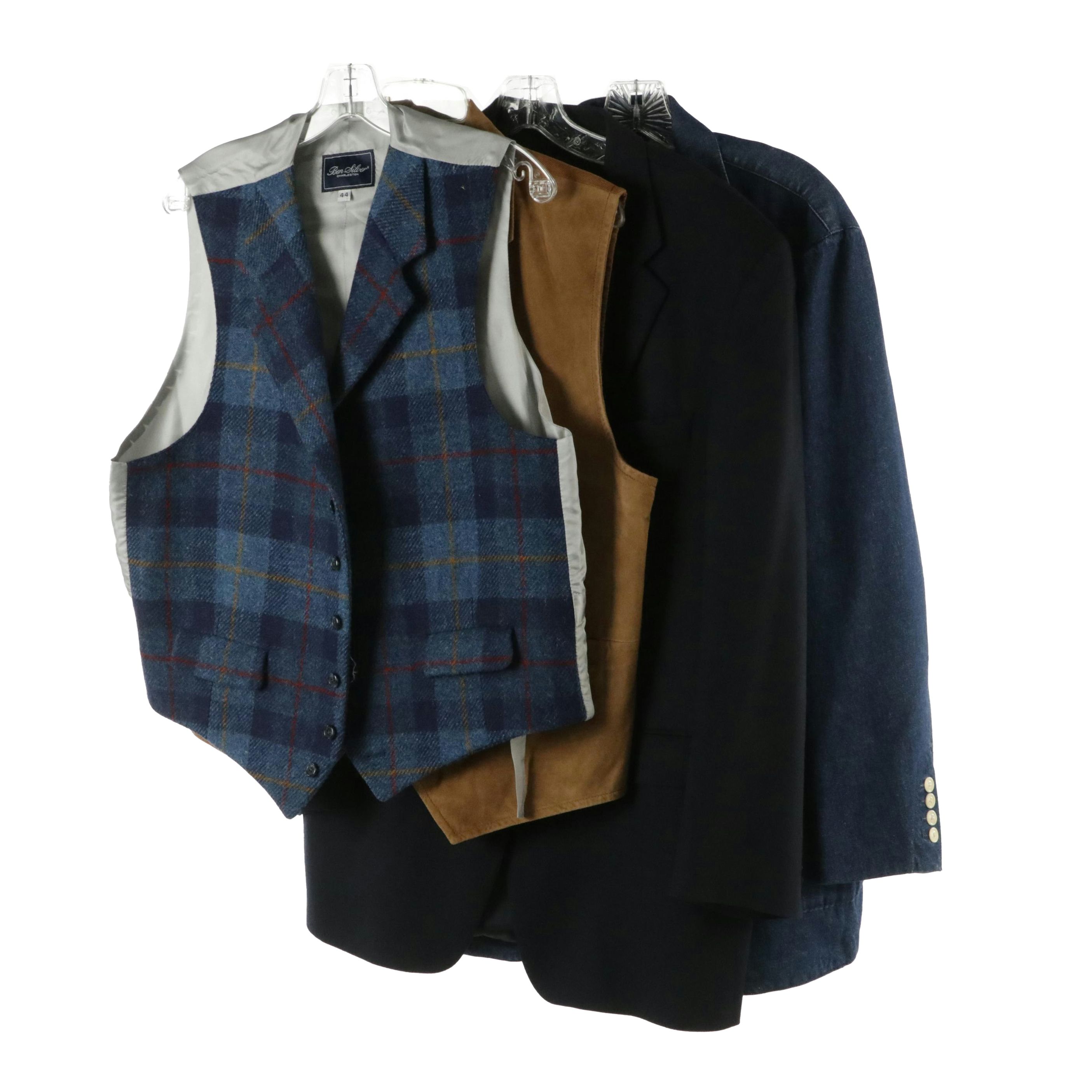 Men's Burberry Navy Wool Blazer, Orvis Suede/Corduroy Vest, Other Denim Blazer