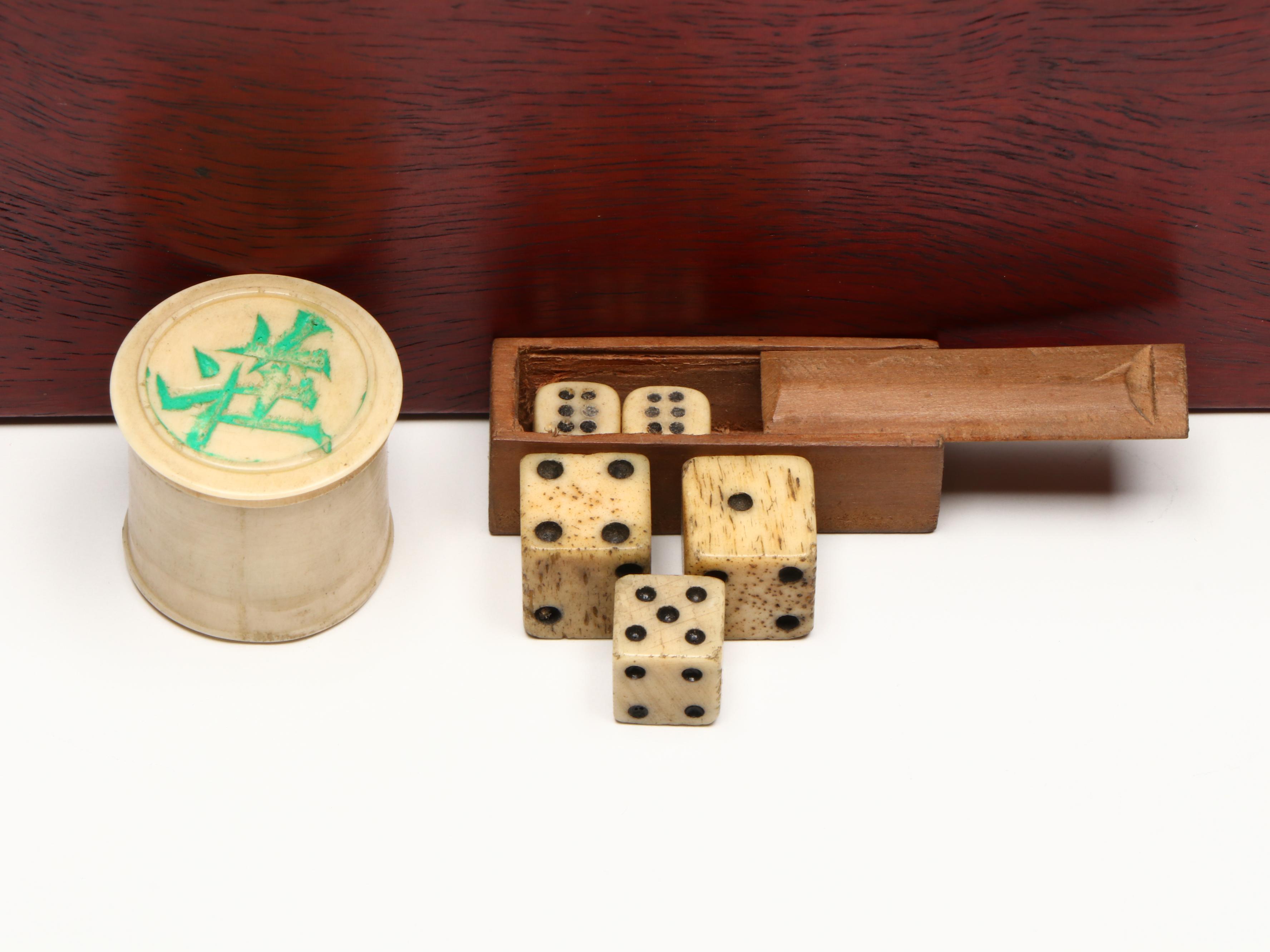 Chinese Mahjong Set with Brass Crickets and Japanese Porcelain Budai