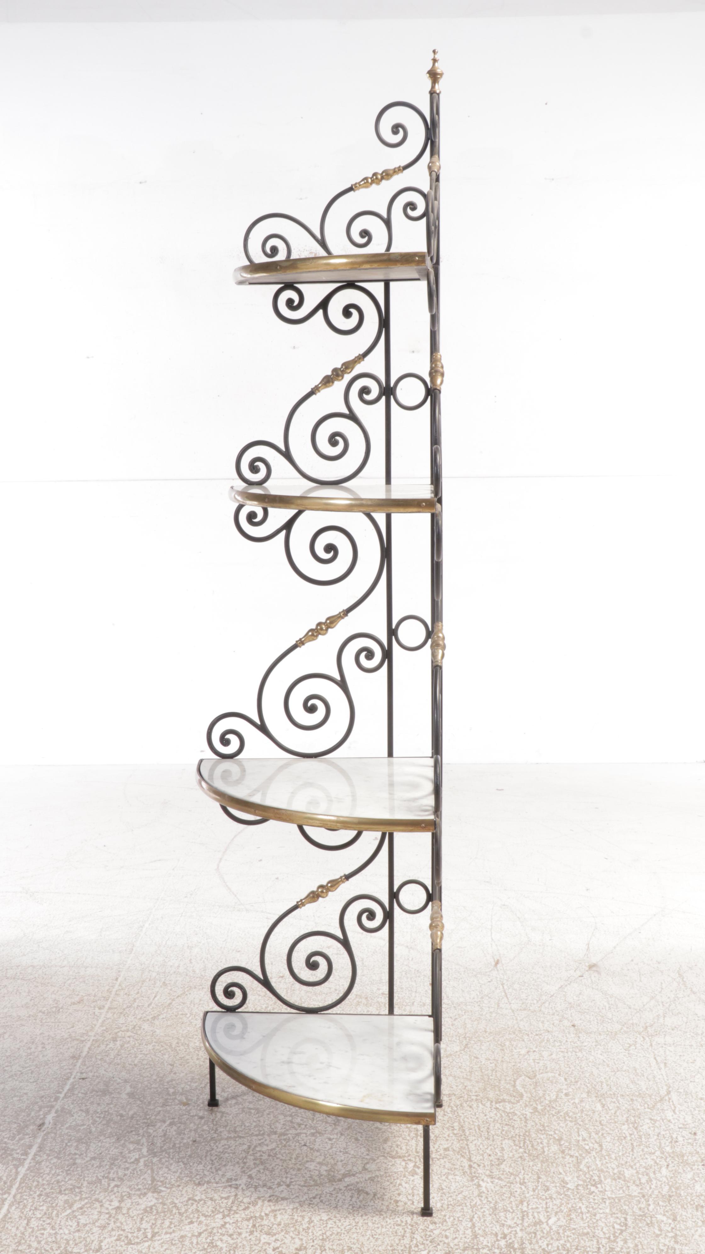 Art Nouveau Style Wrought Iron Étagère with Mable Shelves