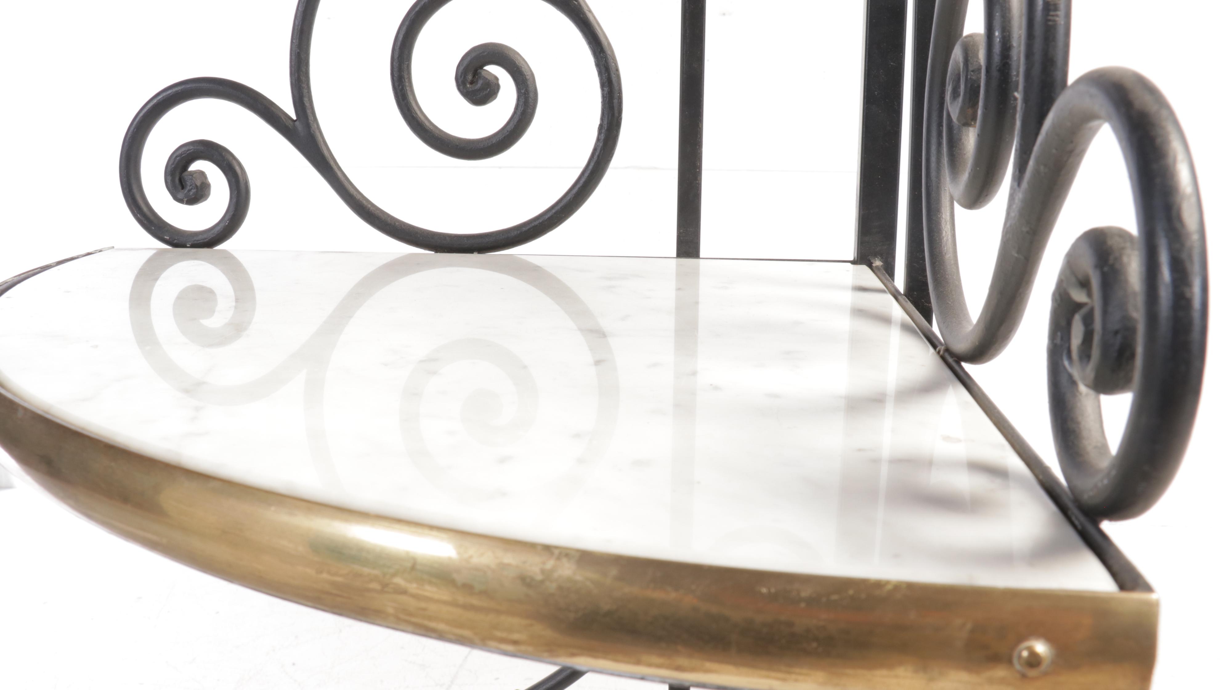 Art Nouveau Style Wrought Iron Étagère with Mable Shelves