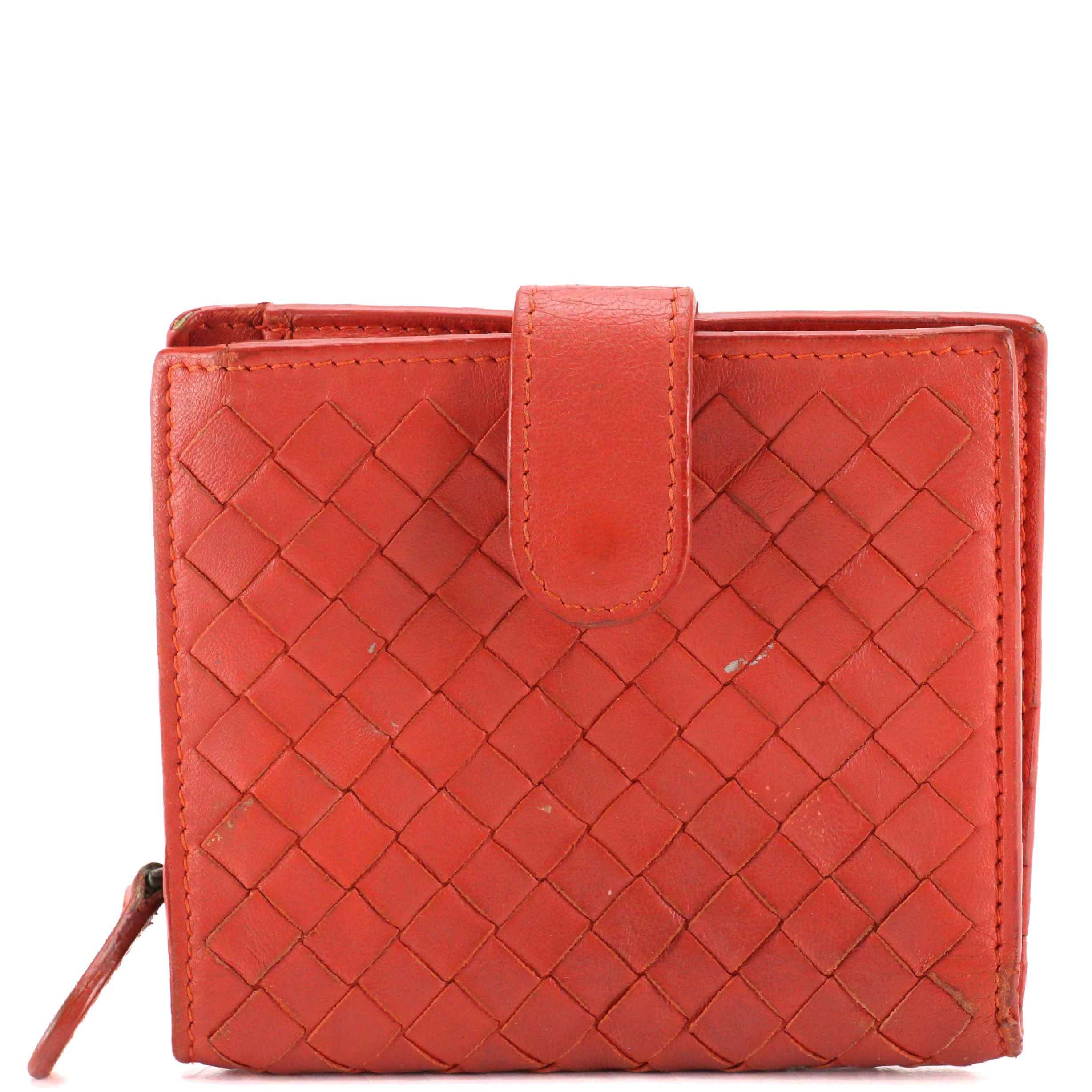 Bottega Veneta Bifold Compact Wallet in Vermilion Intrecciato Nappa Leather