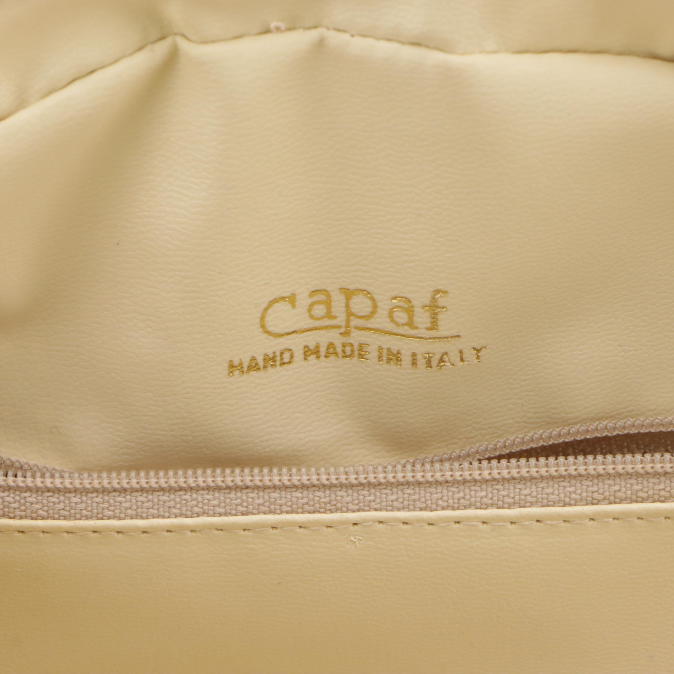 Capaf Hand Made Wicker and White Faux Ostrich Leather Top Handle Handbag