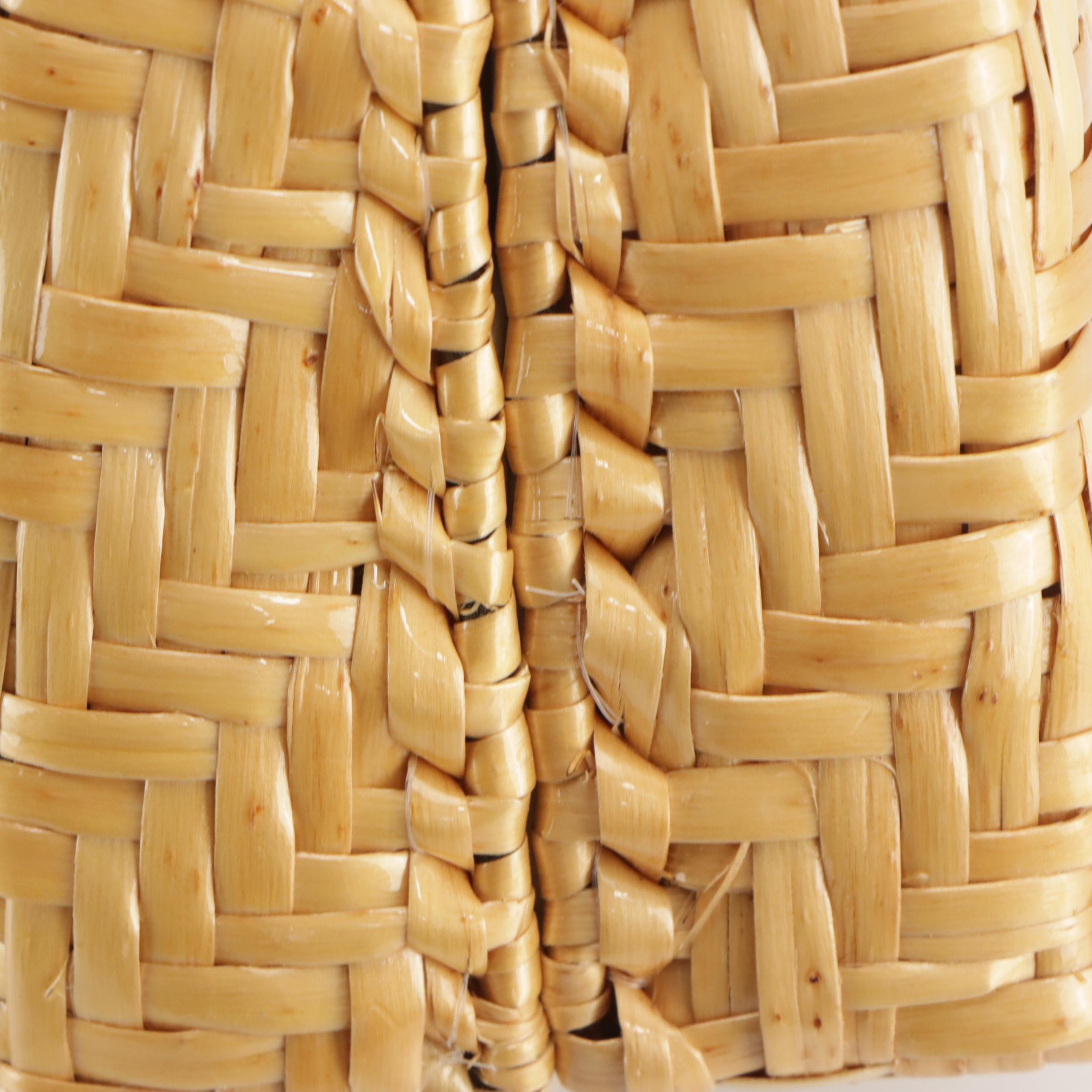 Capaf Hand Made Wicker and White Faux Ostrich Leather Top Handle Handbag