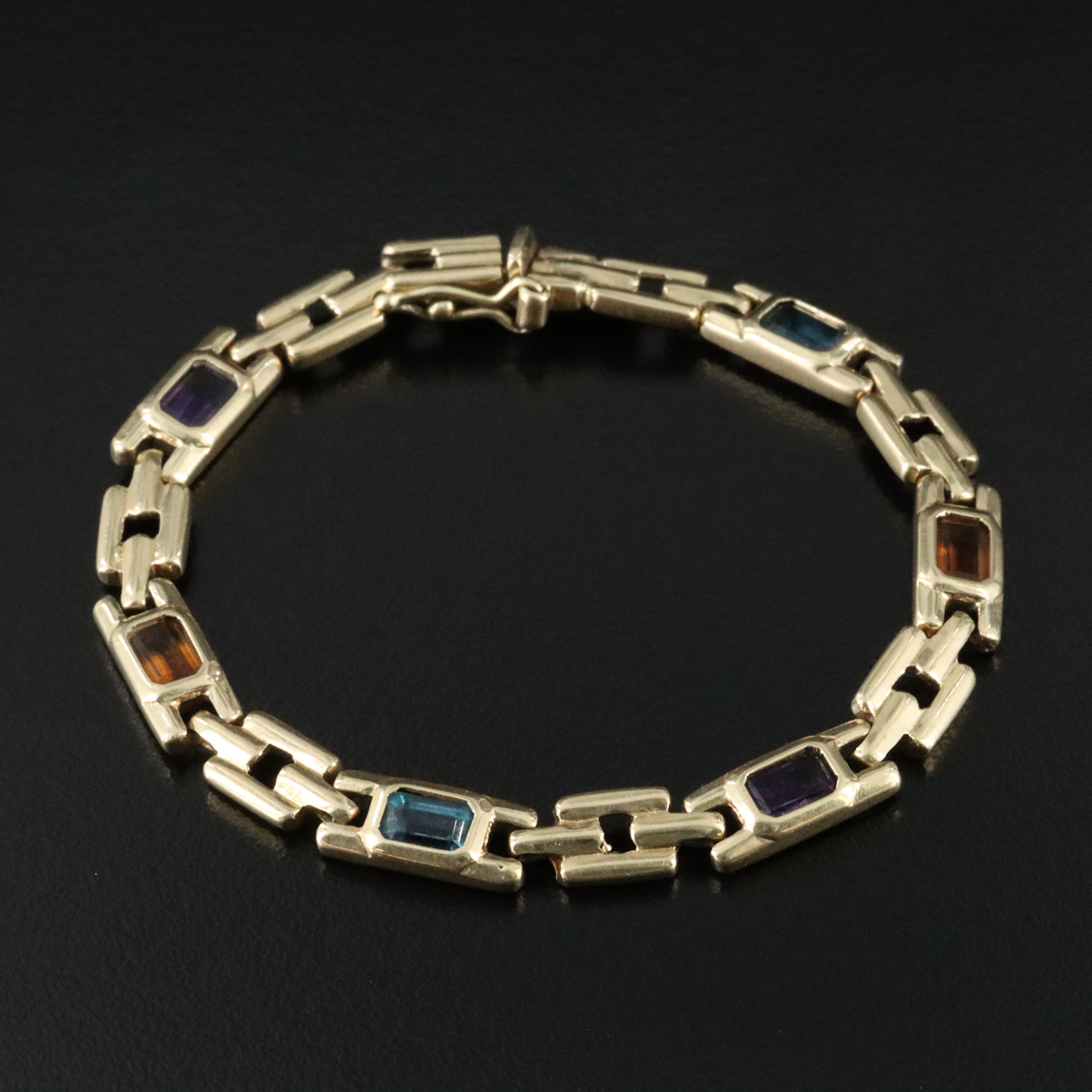 14K Amethyst, Citrine, and Blue Topaz Bracelet